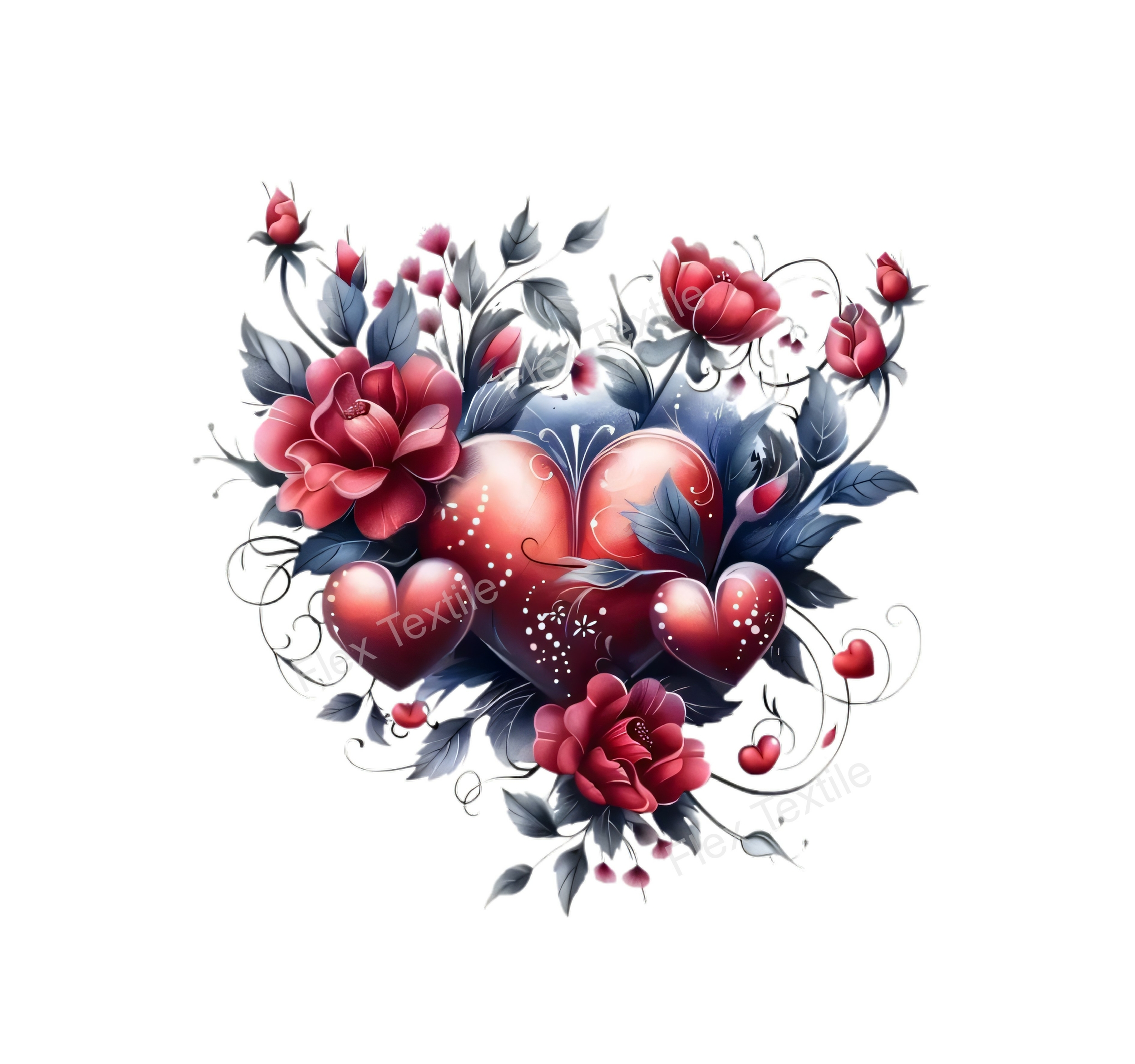 coeurs fleurs rouges gris transfert thermocollant impression dtf flex textile