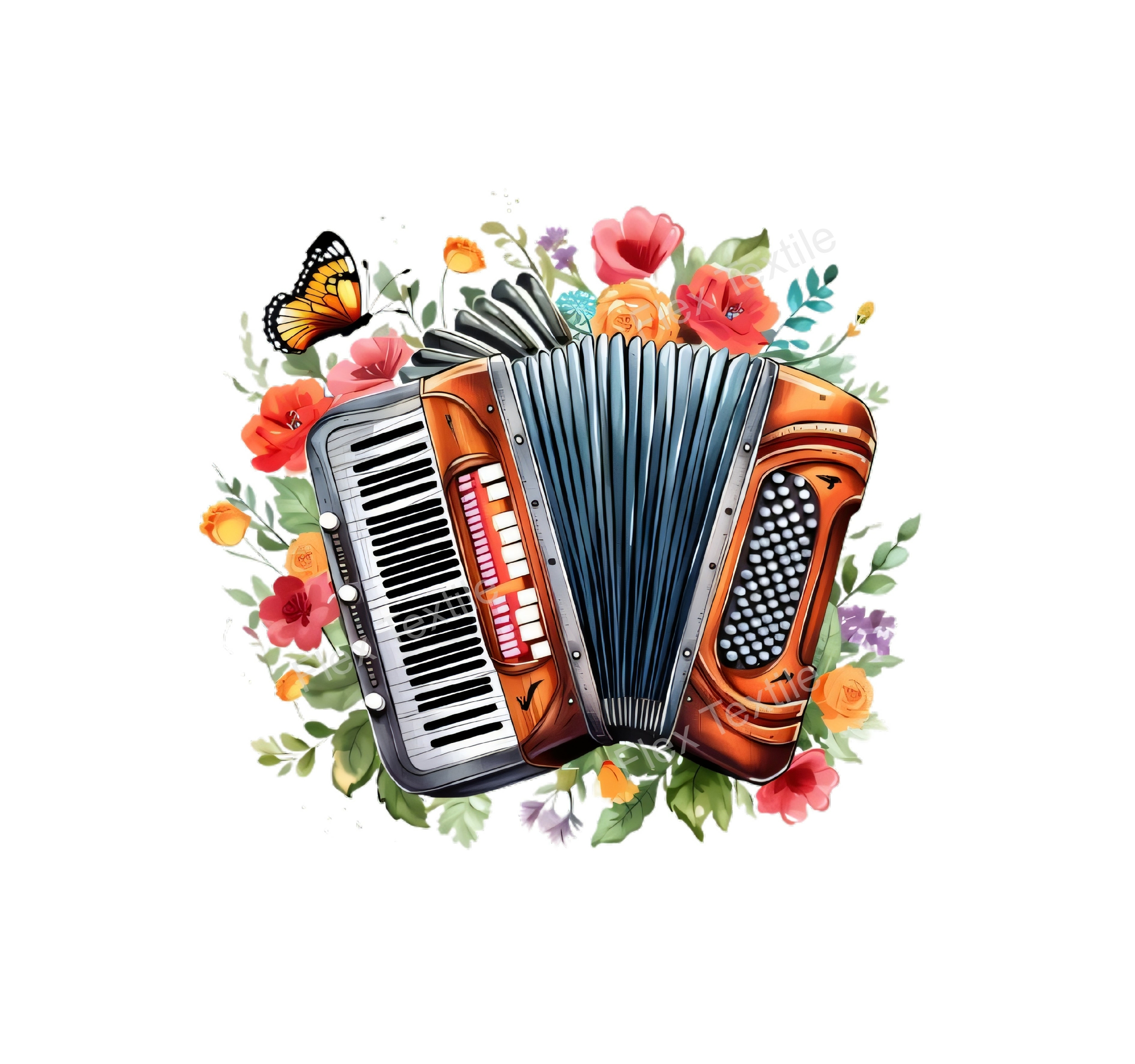 accordéon fleurs transfert thermocollant impression dtf flex textile