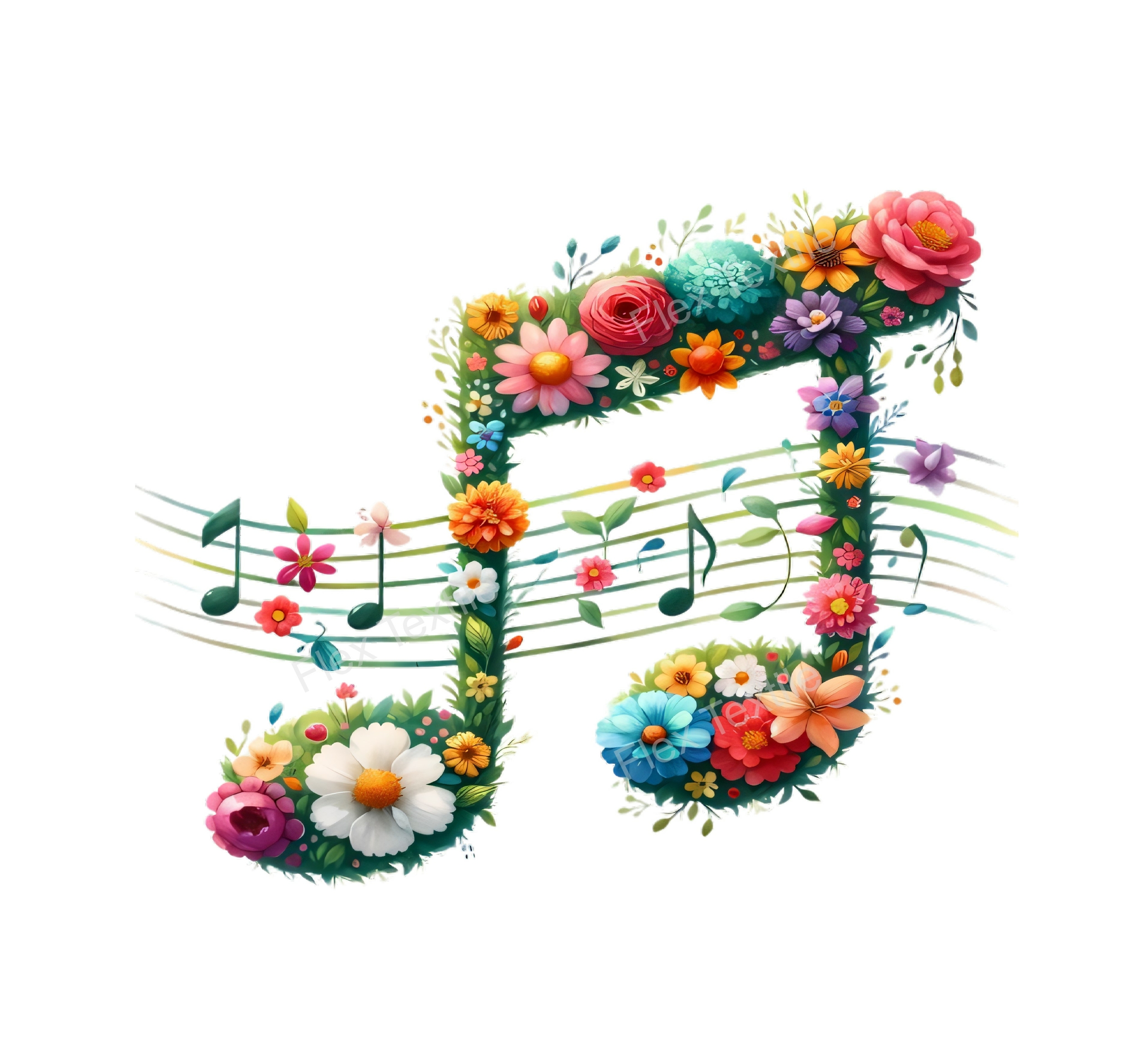 notes fleurs transfert thermocollant impression dtf flex textile