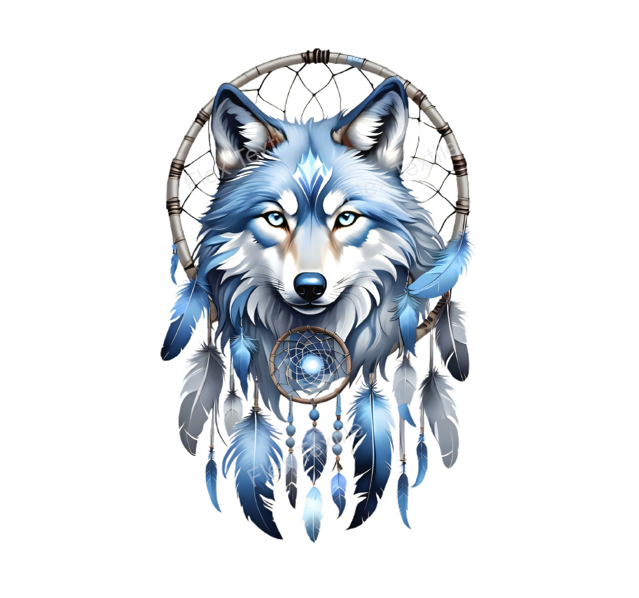 attrape rêve loup plumes transfert thermocollant impression dtf flex textile