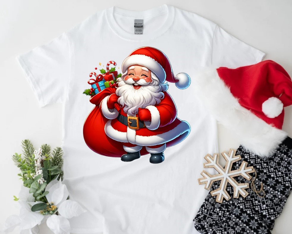 Père Noël Hotte Cadeaux Transfert Thermocollant Prêt à poser