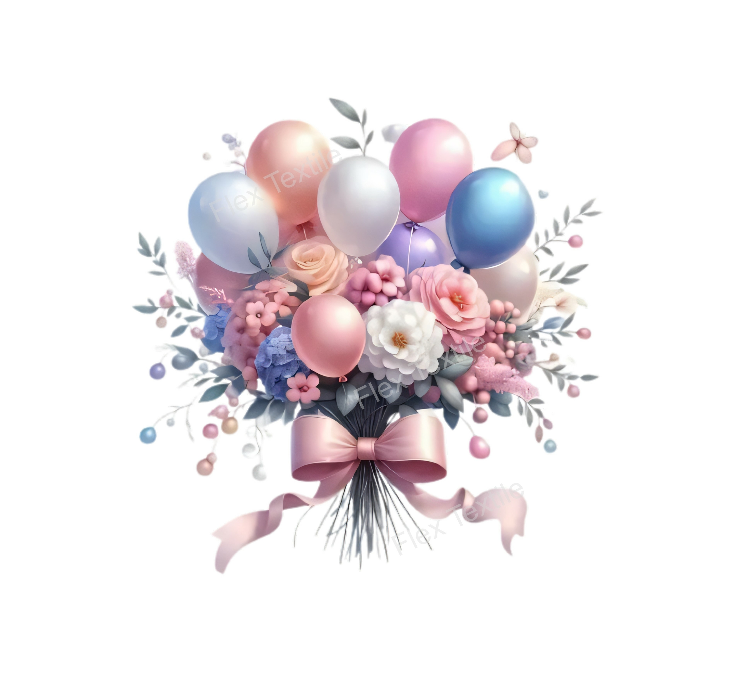 bouquet ballons fleurs transfert thermocollant impression dtf flex textile