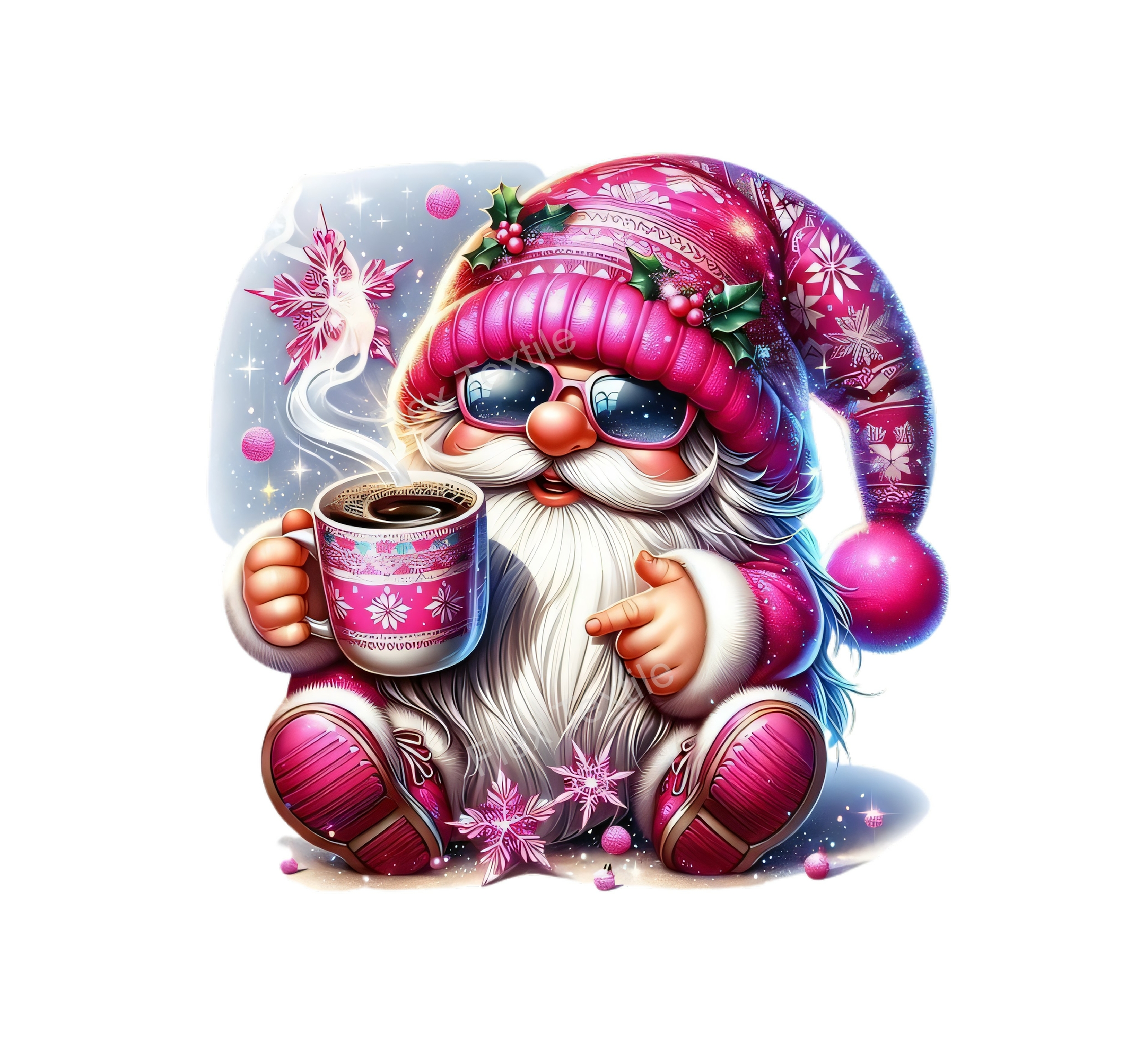 gnome rose noël café transfert thermocollant impression dtf flex textile
