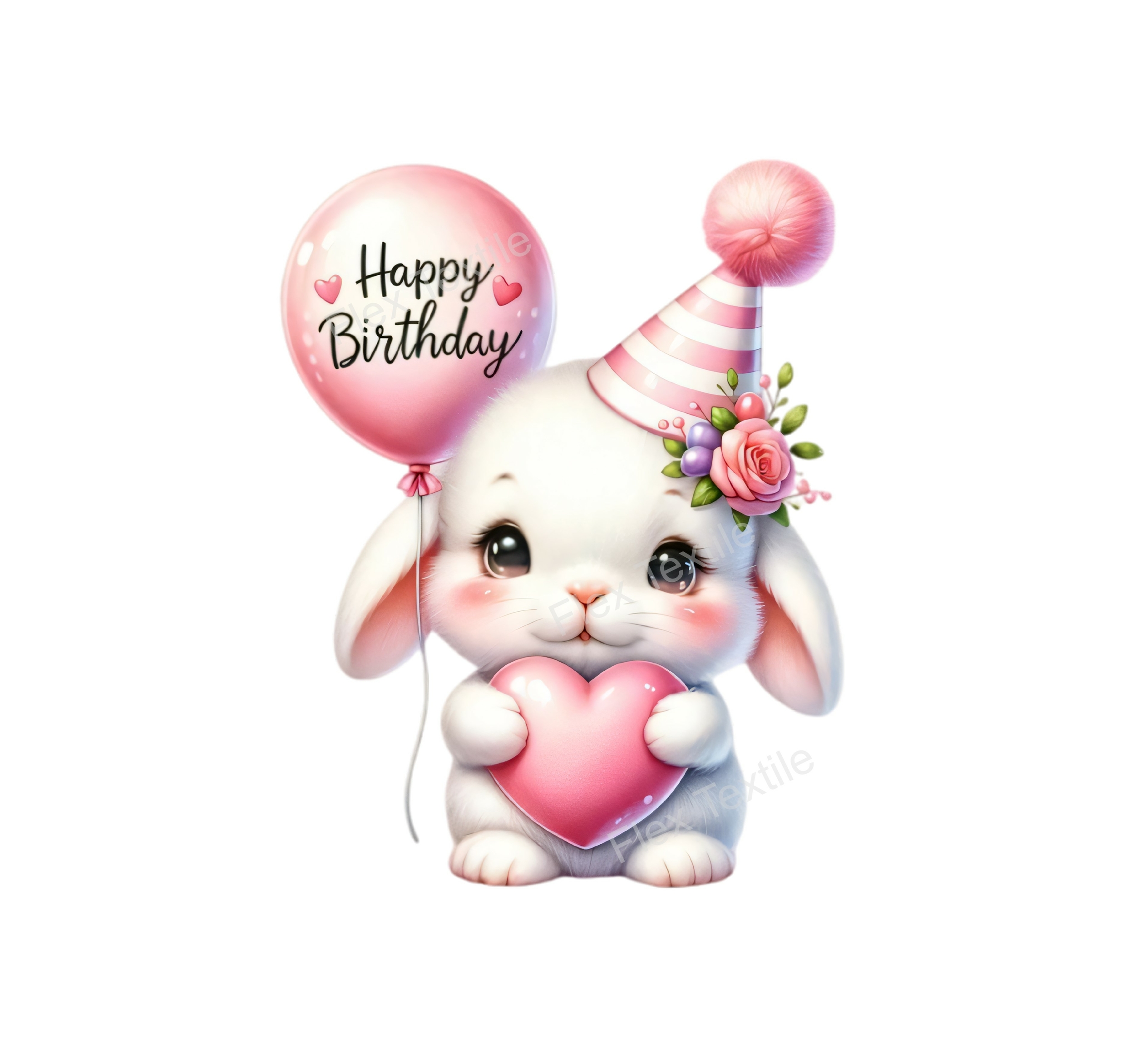 lapin ballon anniversaire transfert thermocollant impression dtf flex textile