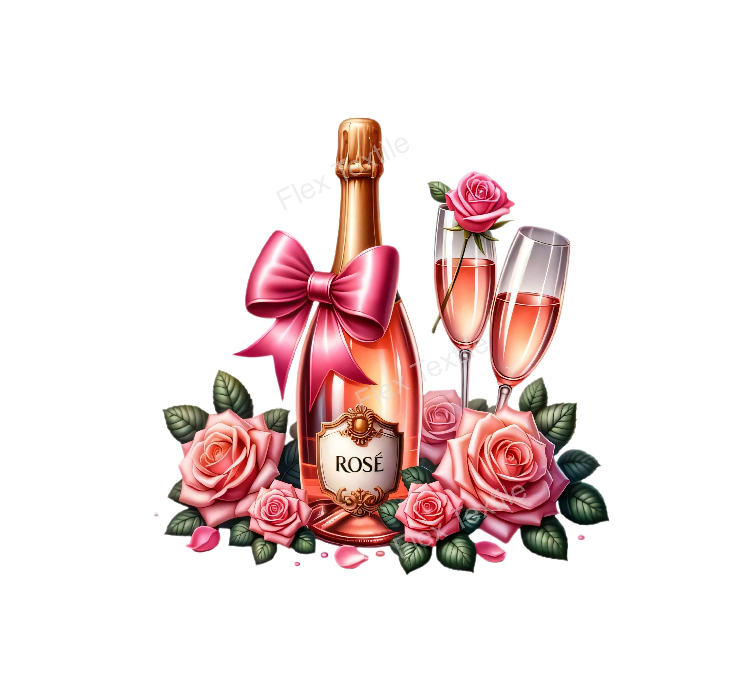 champagne rosé fleurs transfert thermocollant impression dtf flex textile