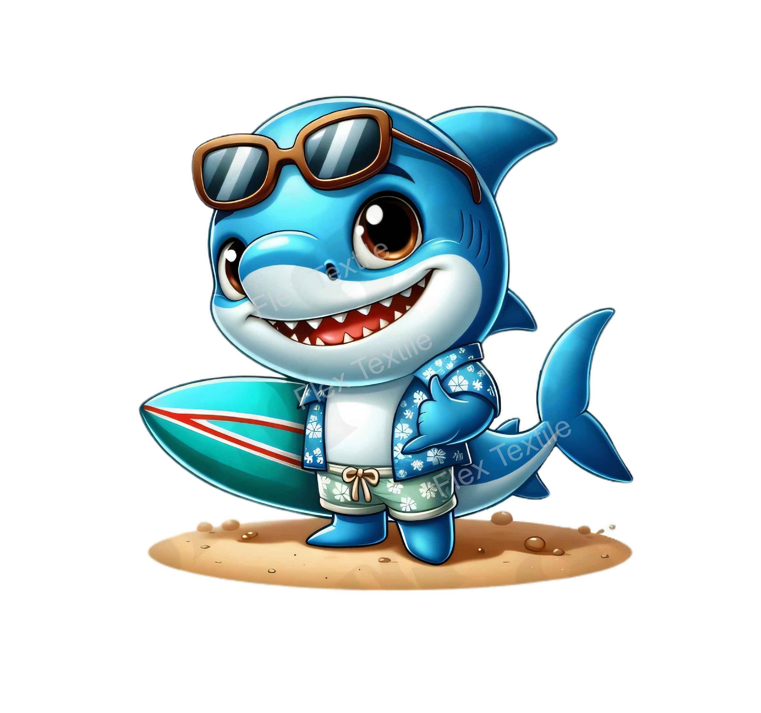 requin planche surf lunettes transfert thermocollant impression dtf flex textile