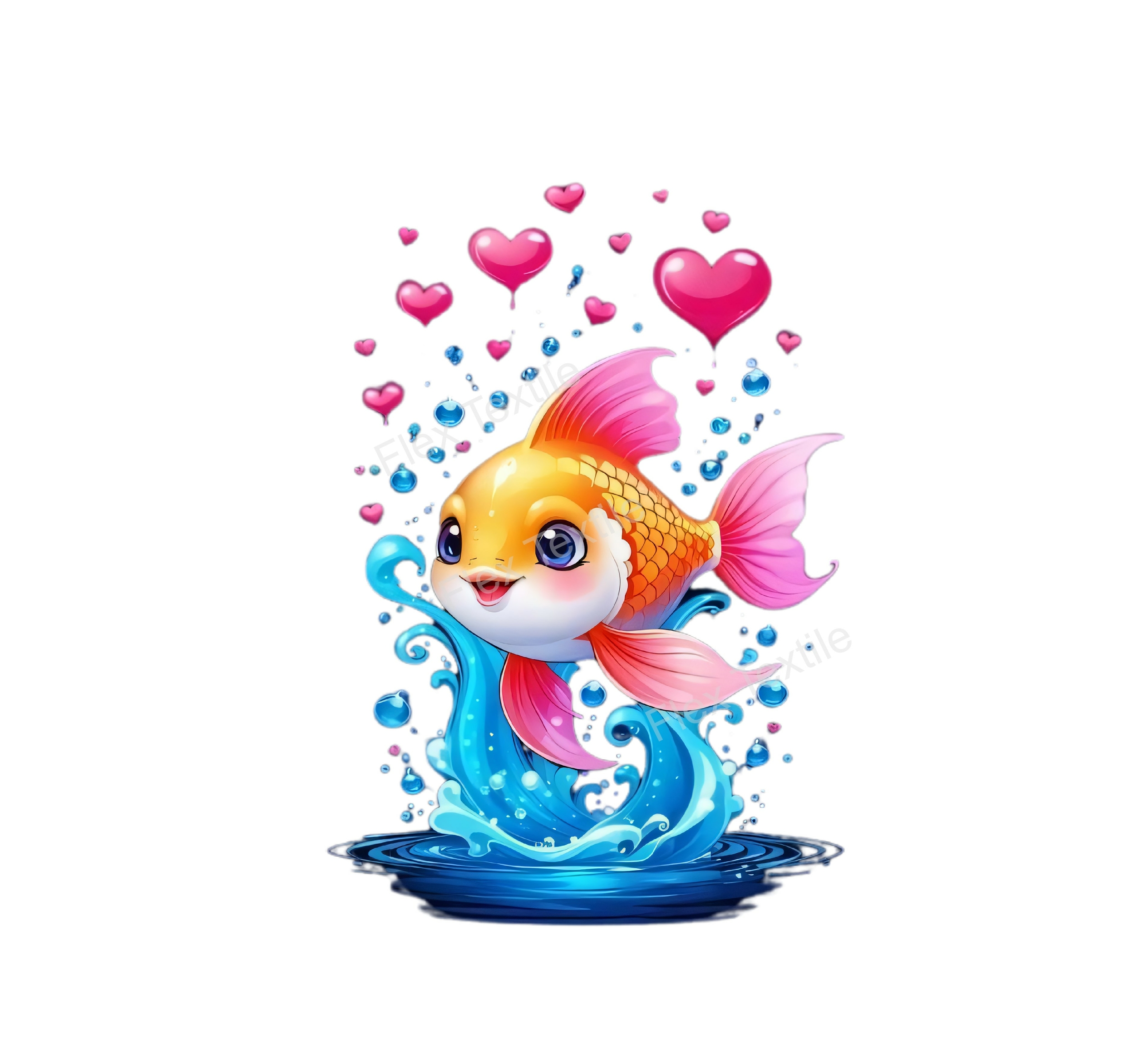 poisson coeurs eau transfert thermocollant impression dtf flex textile
