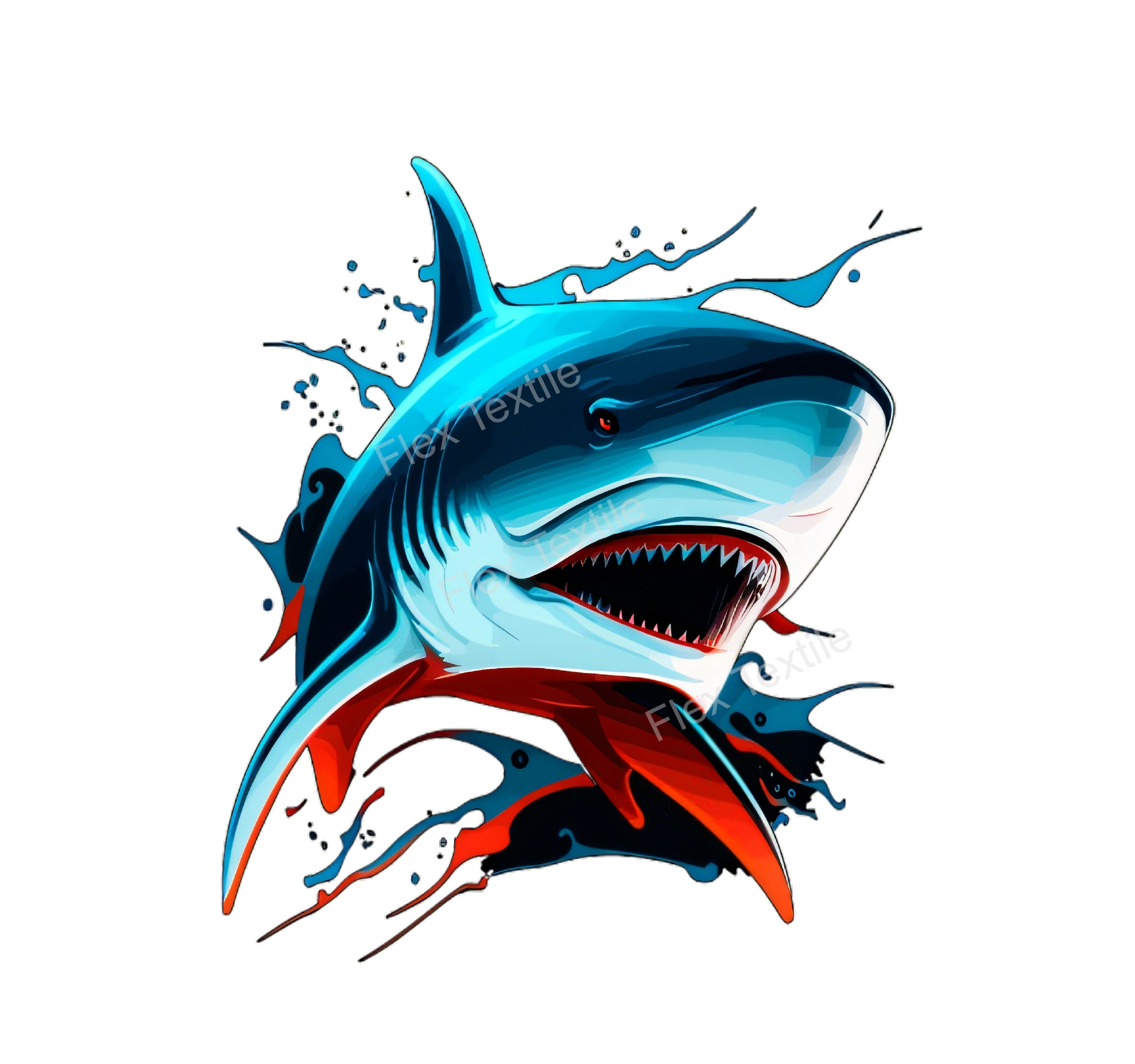 requin bleu rouge transfert thermocollant impression dtf flex textile