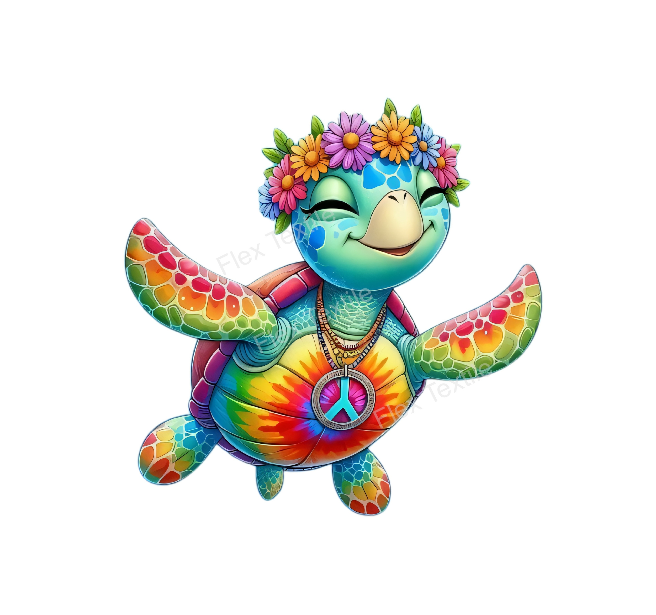 tortue mer hippie transfert thermocollant impression dtf flex textile