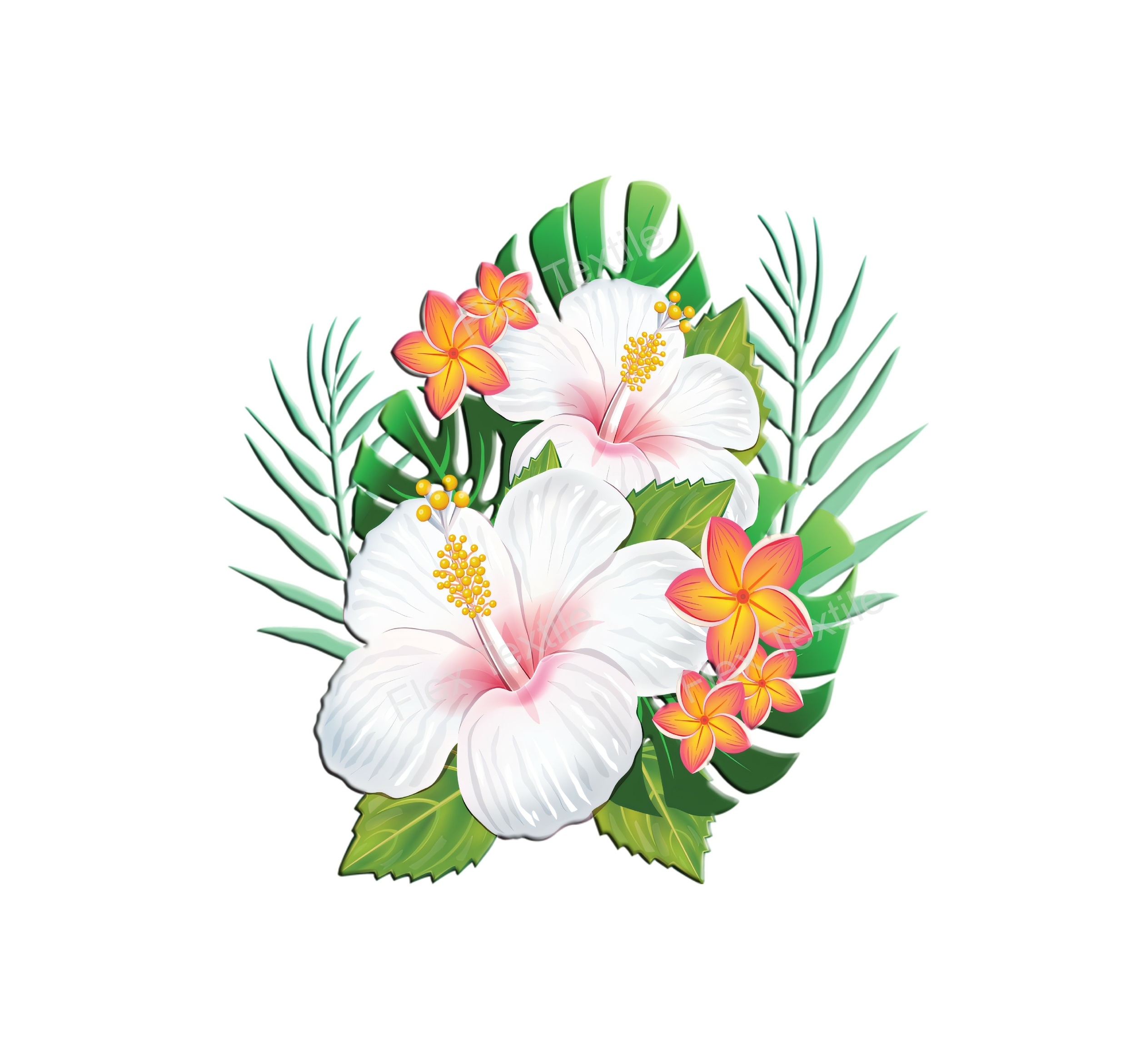 hibiscus blancs transfert thermocollant impression dtf flex textile