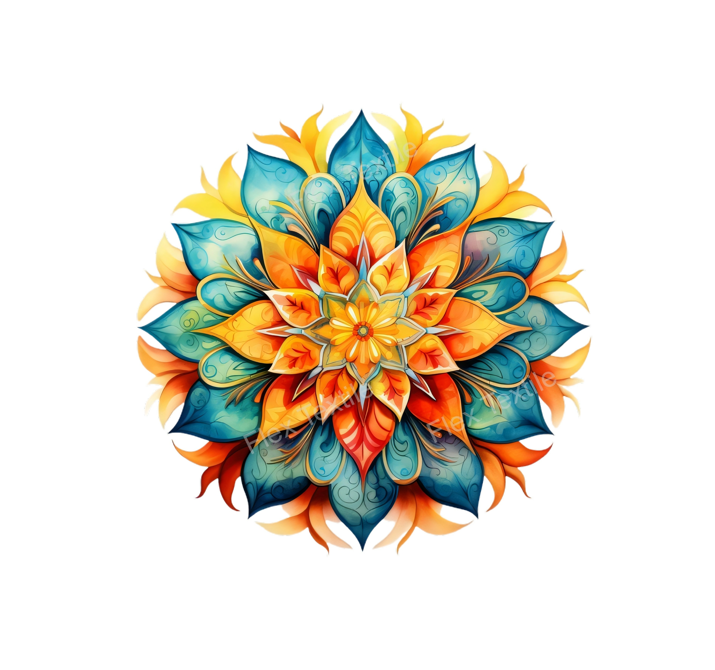 mandala orange bleu transfert thermocollant impression dtf flex textile