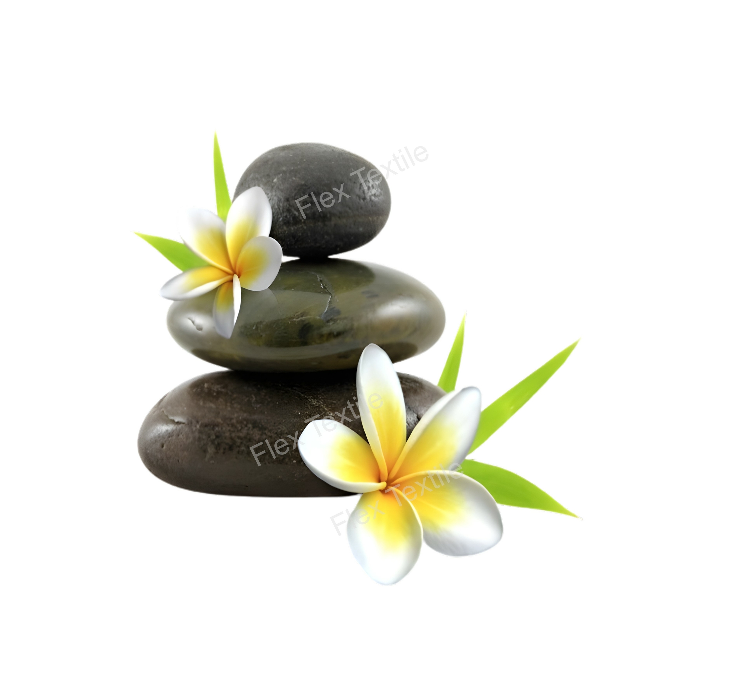 galets fleurs blanches zen transfert thermocollant impression dtf flex textile
