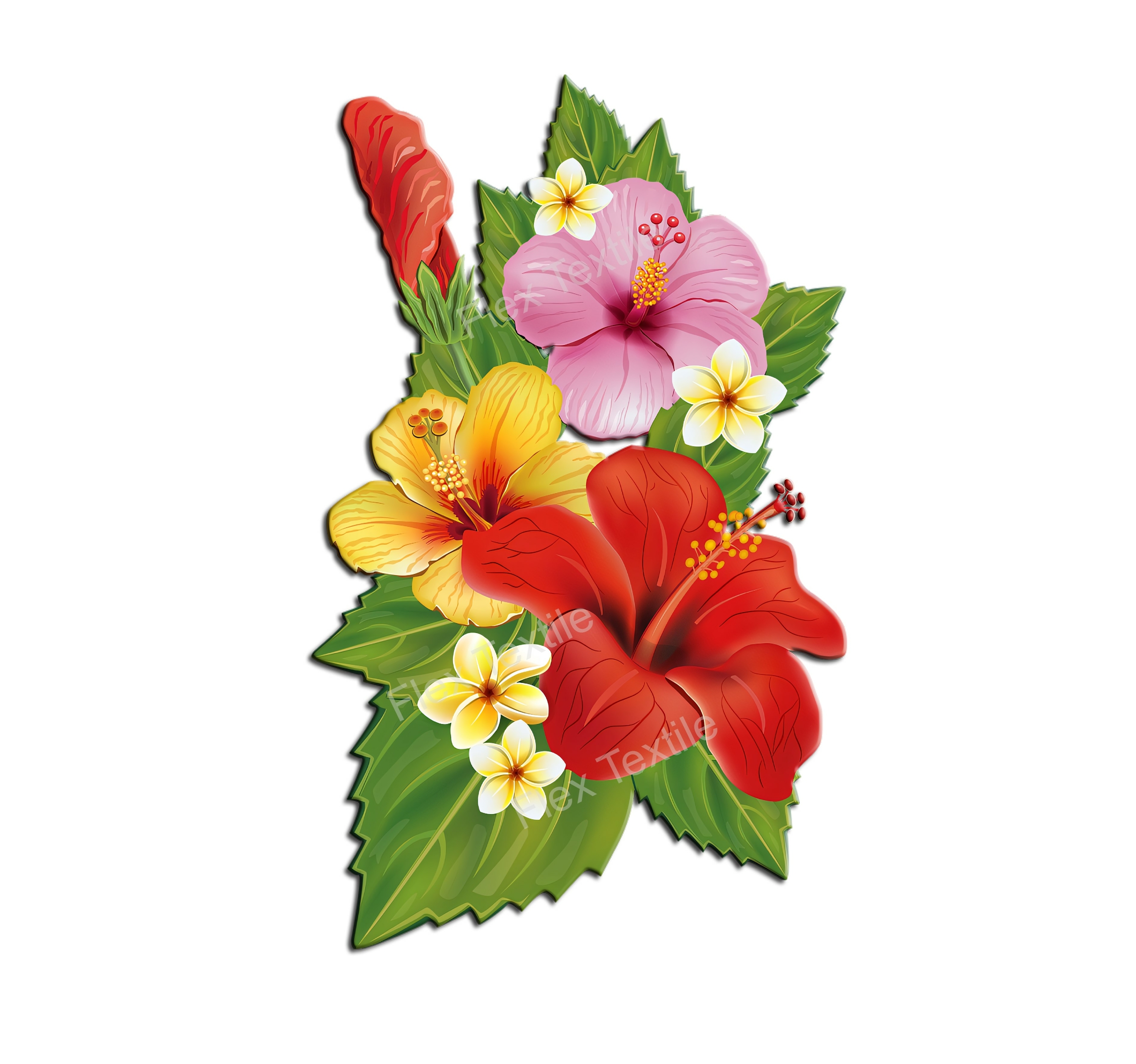 bouquet hibiscus transfert thermocollant impression dtf flex textile
