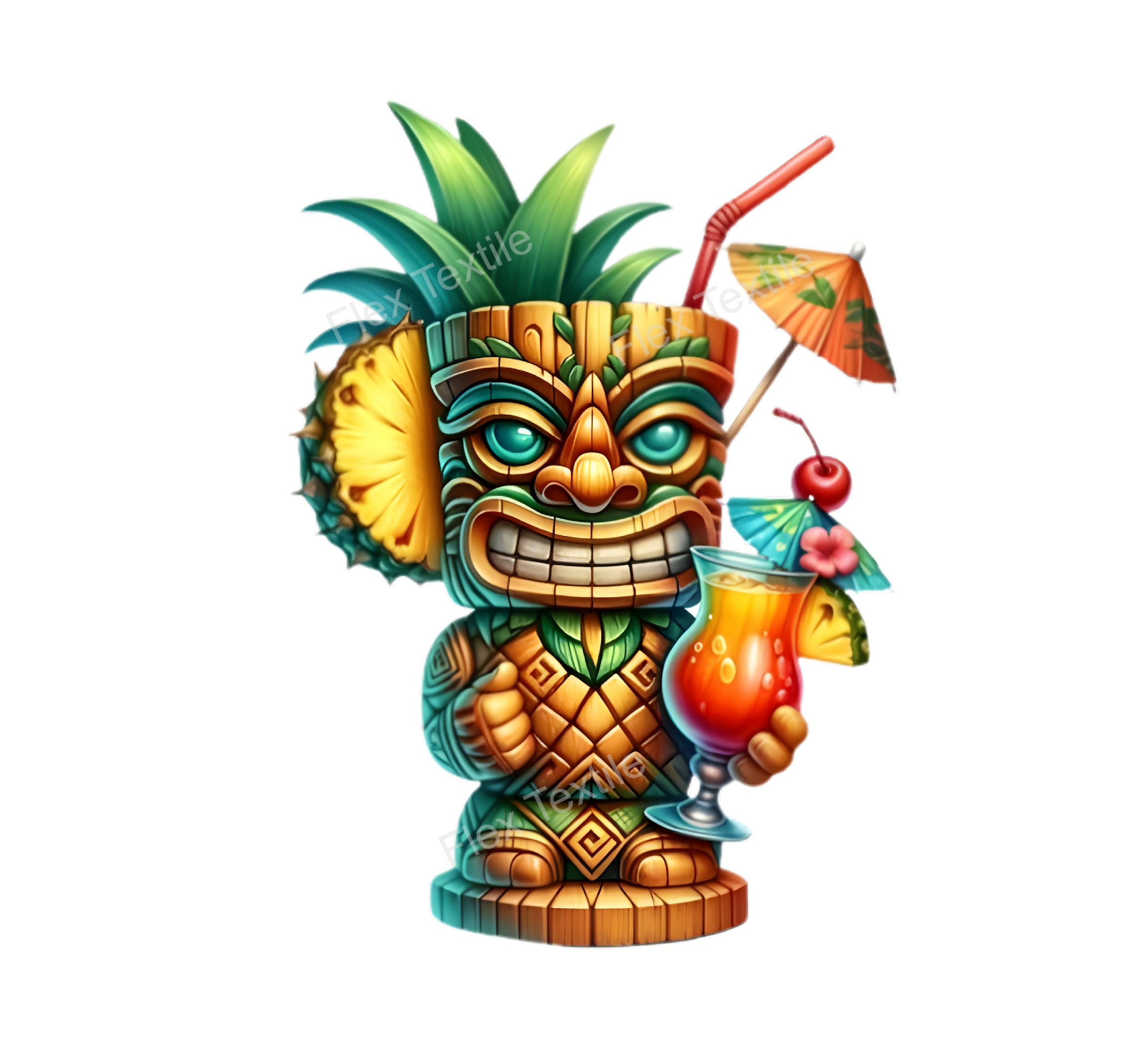 tiki verre cocktail transfert thermocollant impression dtf flex textile