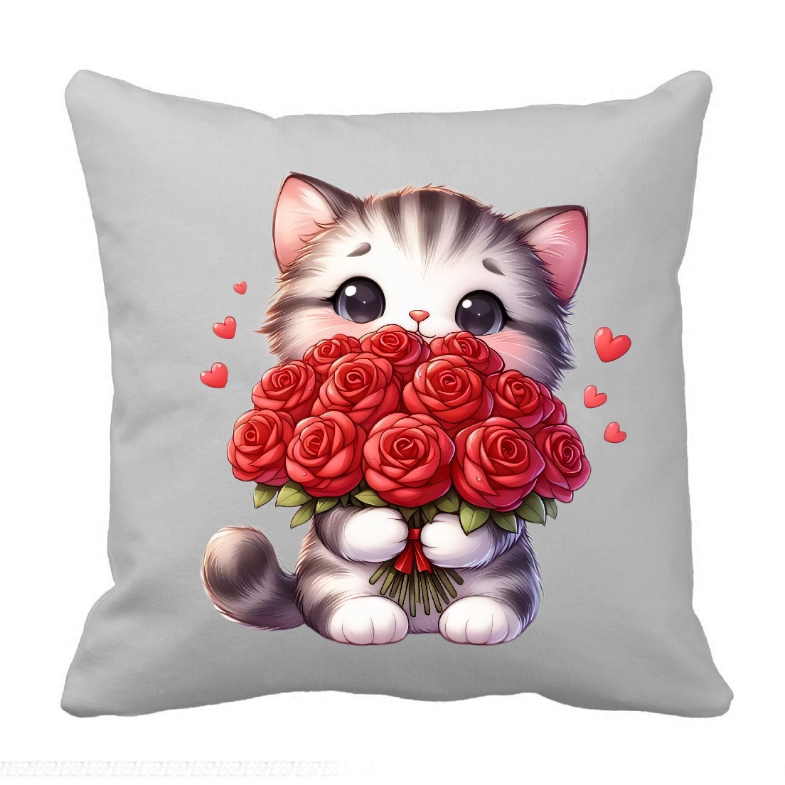 Chat Bouquet Fleurs Rouges2