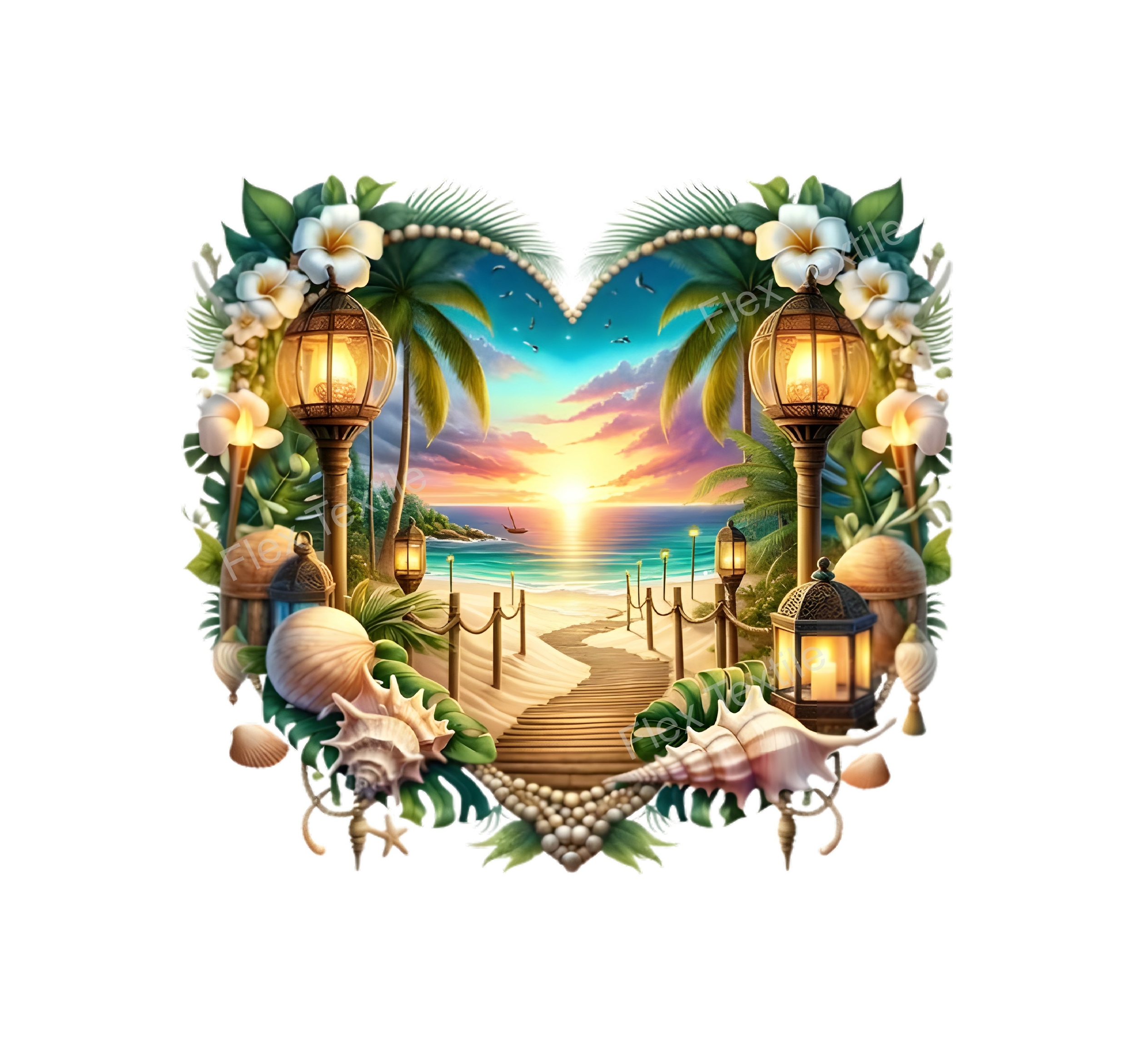 paysage plage coquillages transfert thermocollant impression dtf flex textile