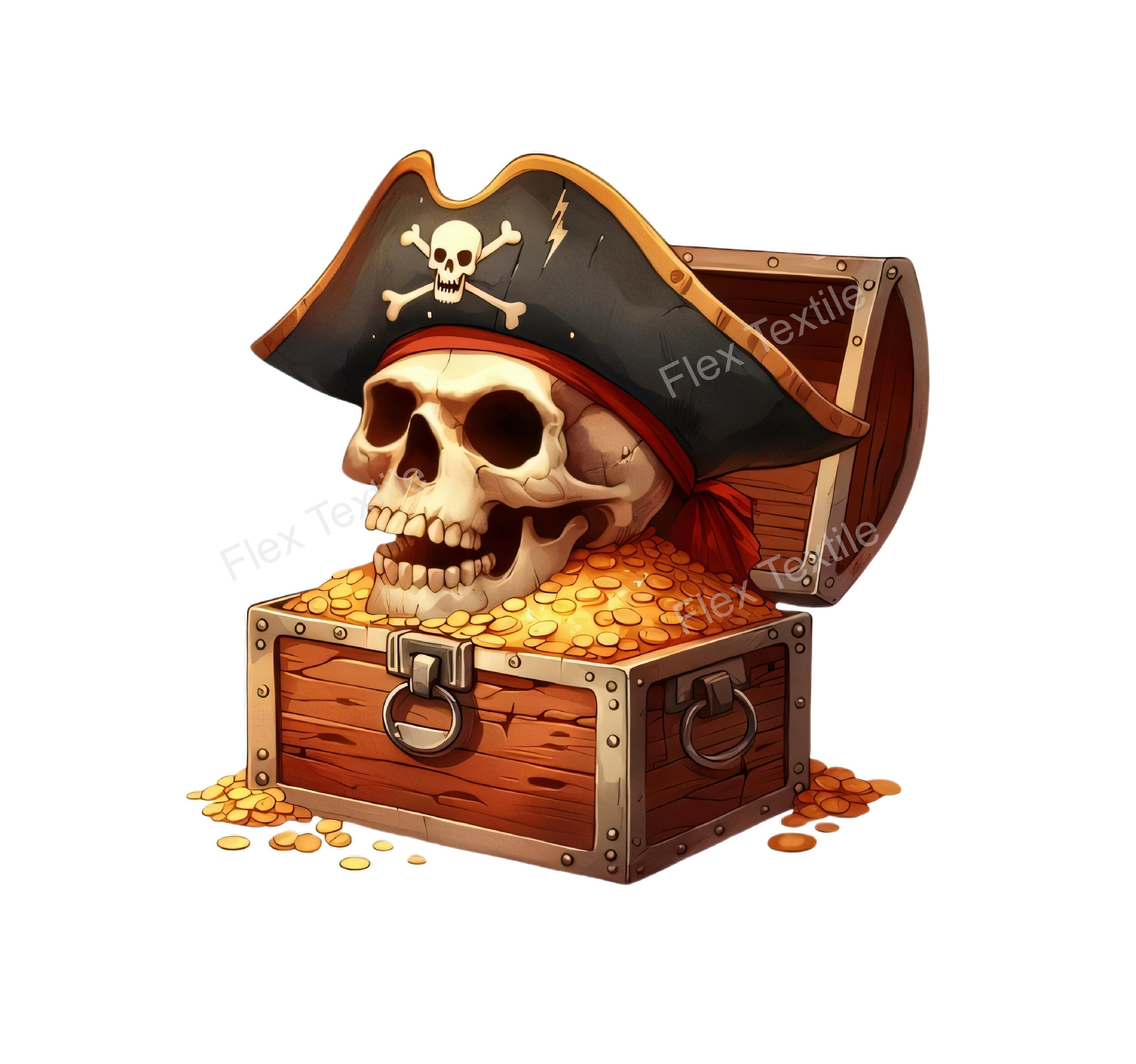 coffre trèsor crâne pirate transfert thermocollant impression dtf flex textile