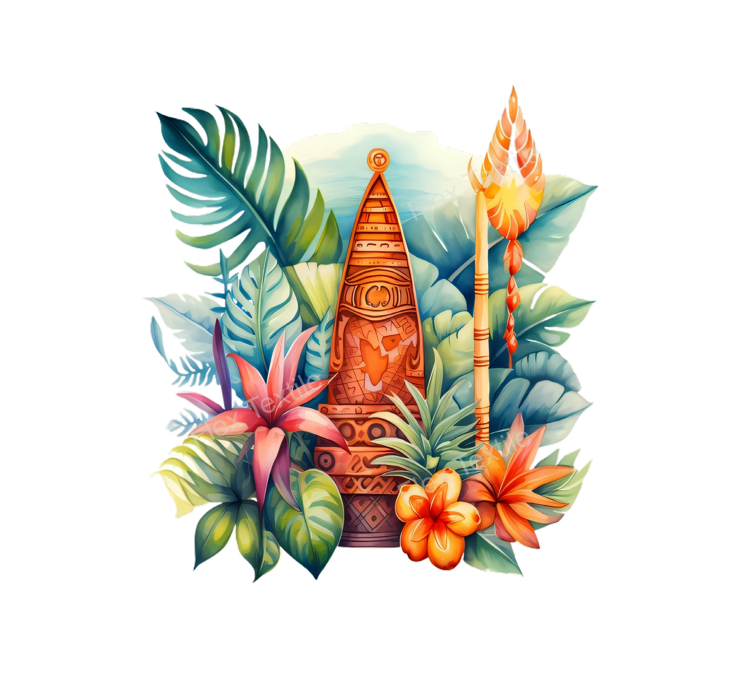 totem feuilles fleurs tropicale transfert thermocollant impression dtf flex textile