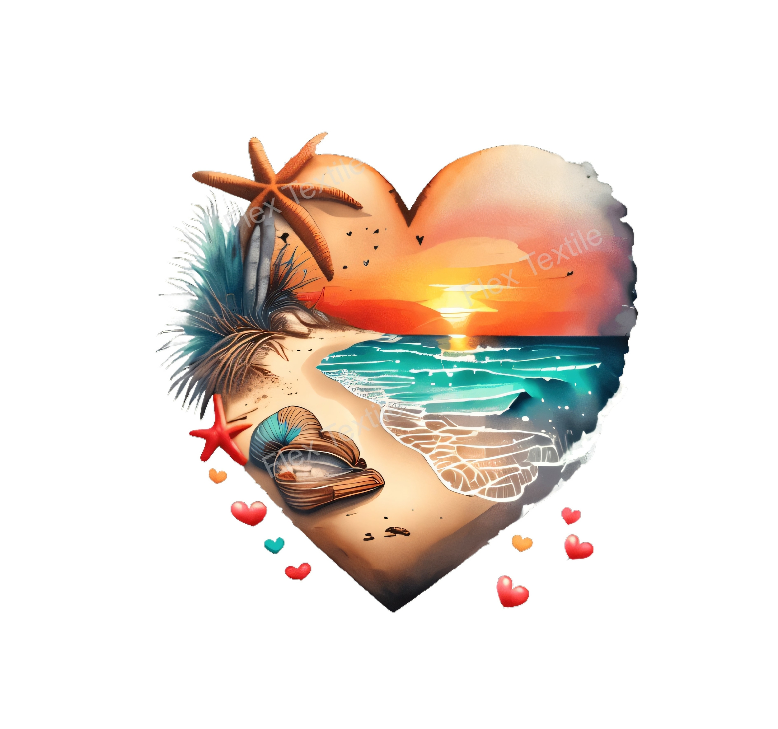 plage coeur transfert thermocollant impression dtf flex textile