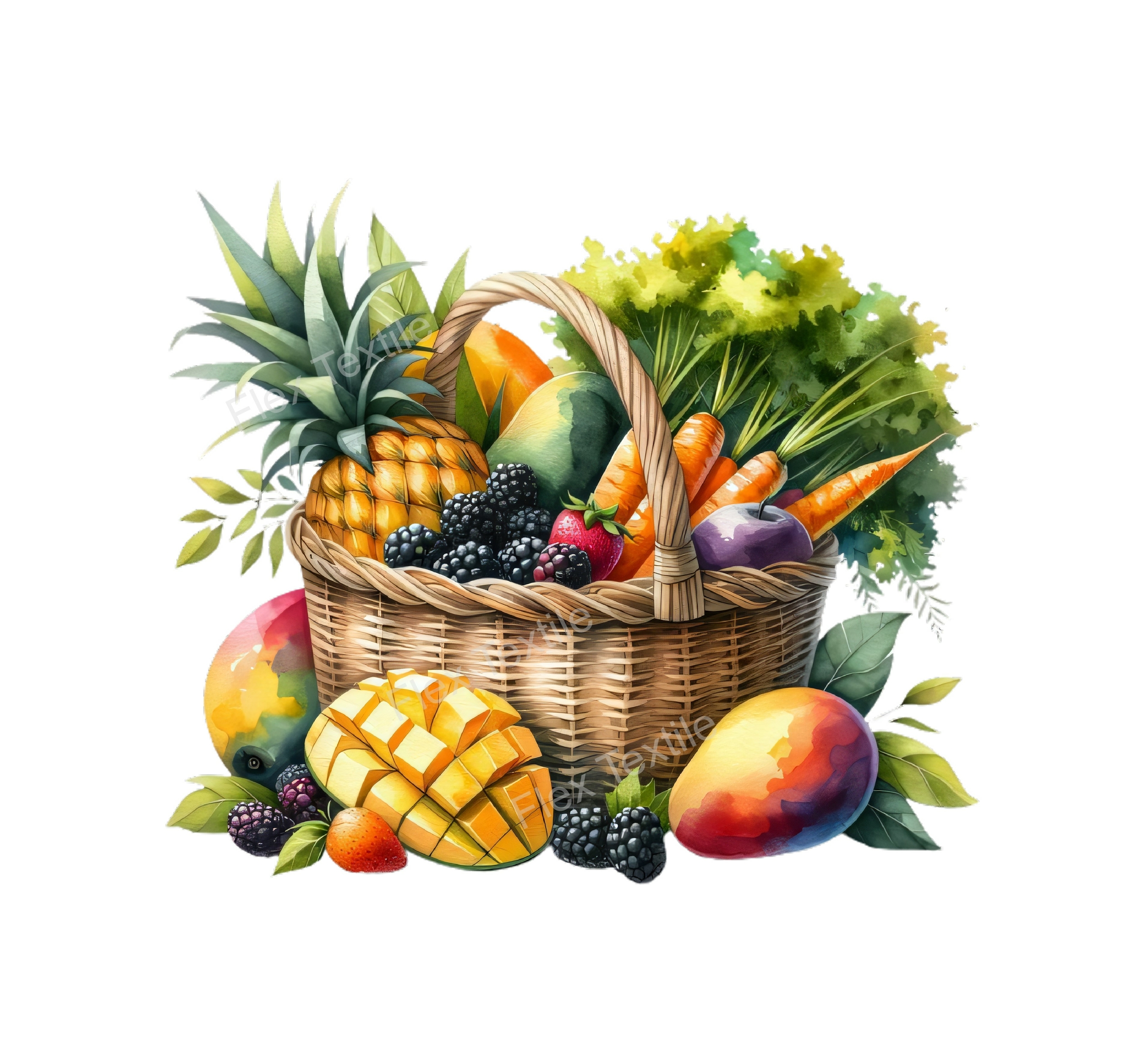 panier fruits légumes transfert thermocollant impression dtf flex textile