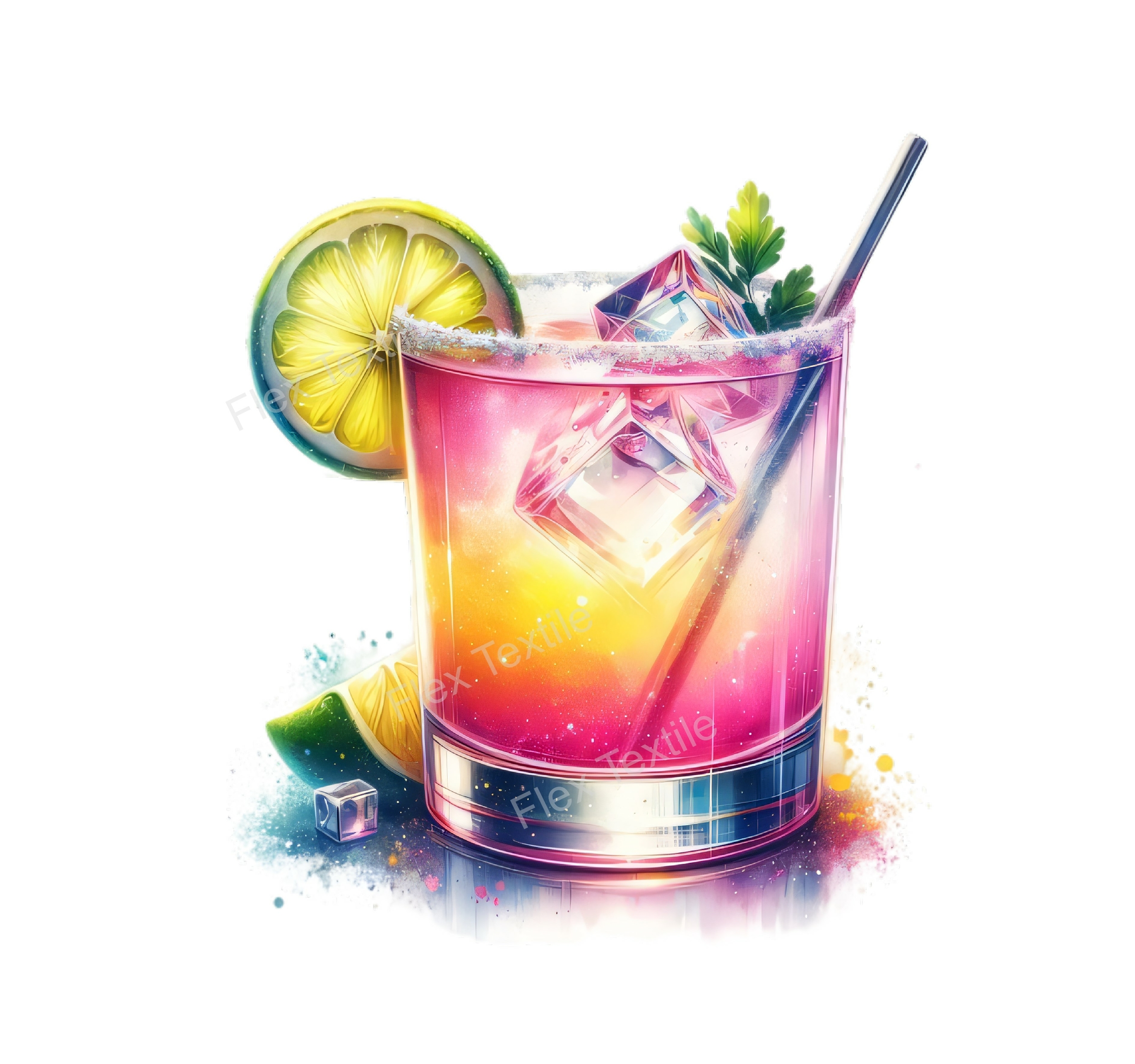 verre cocktail rose transfert thermocollant impression dtf flex textile