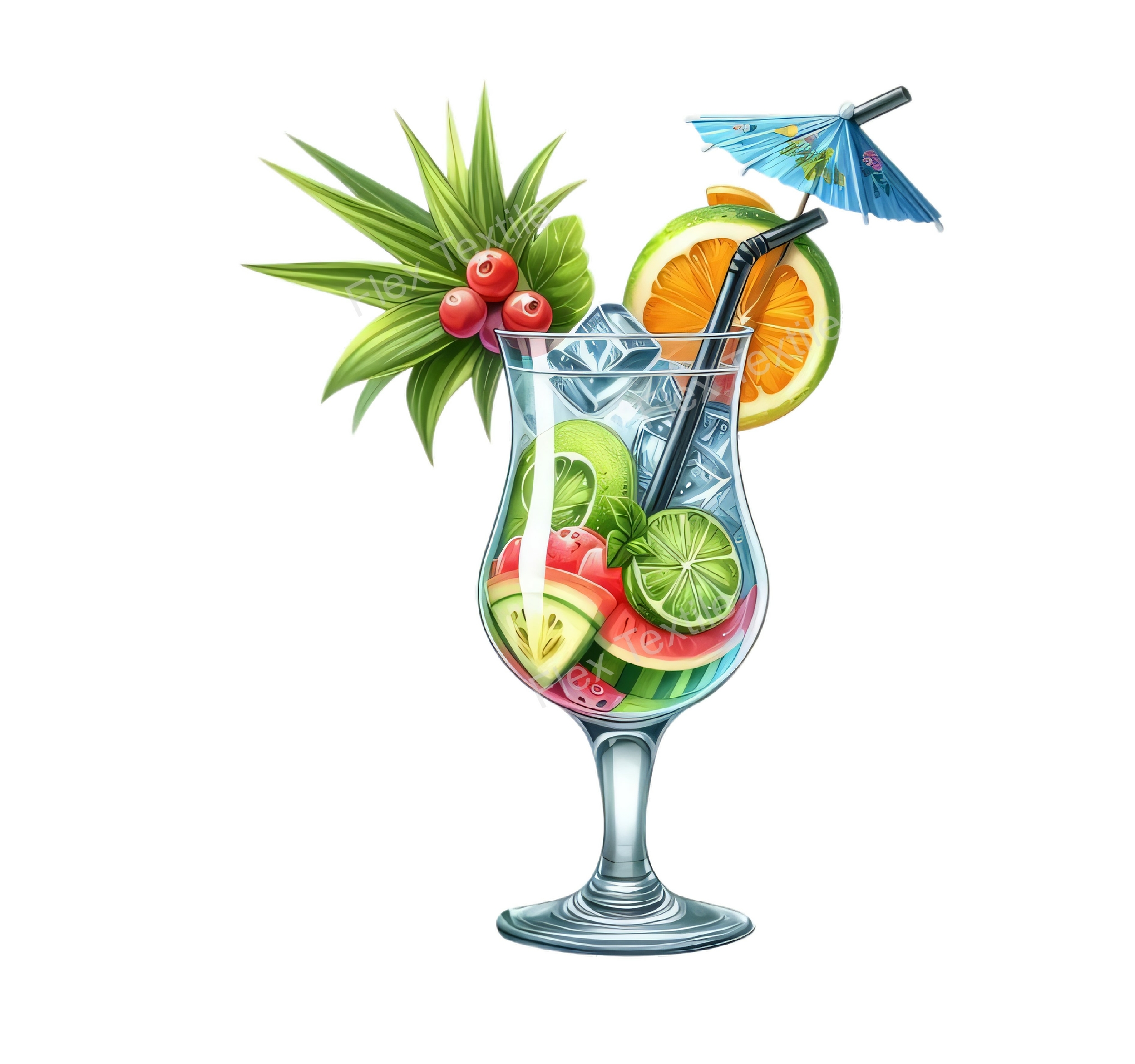 verre cocktail paille transfert thermocollant impression dtf flex textile