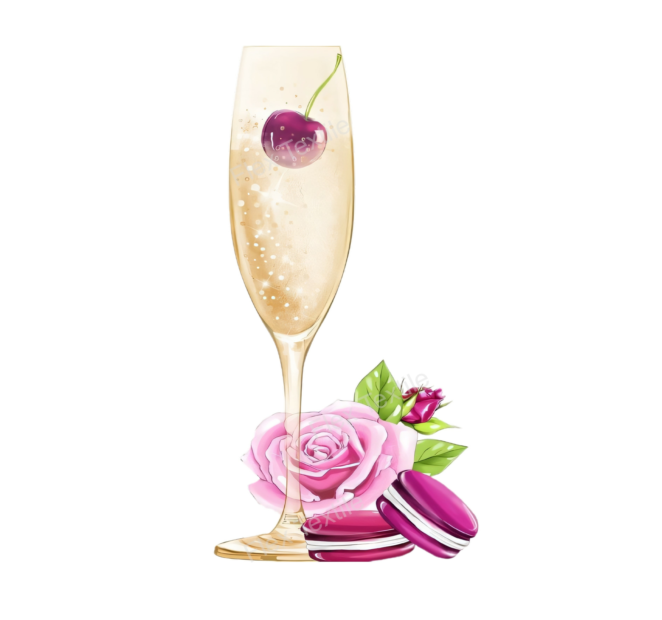 verre champagne macarons transfert thermocollant impression dtf flex textile