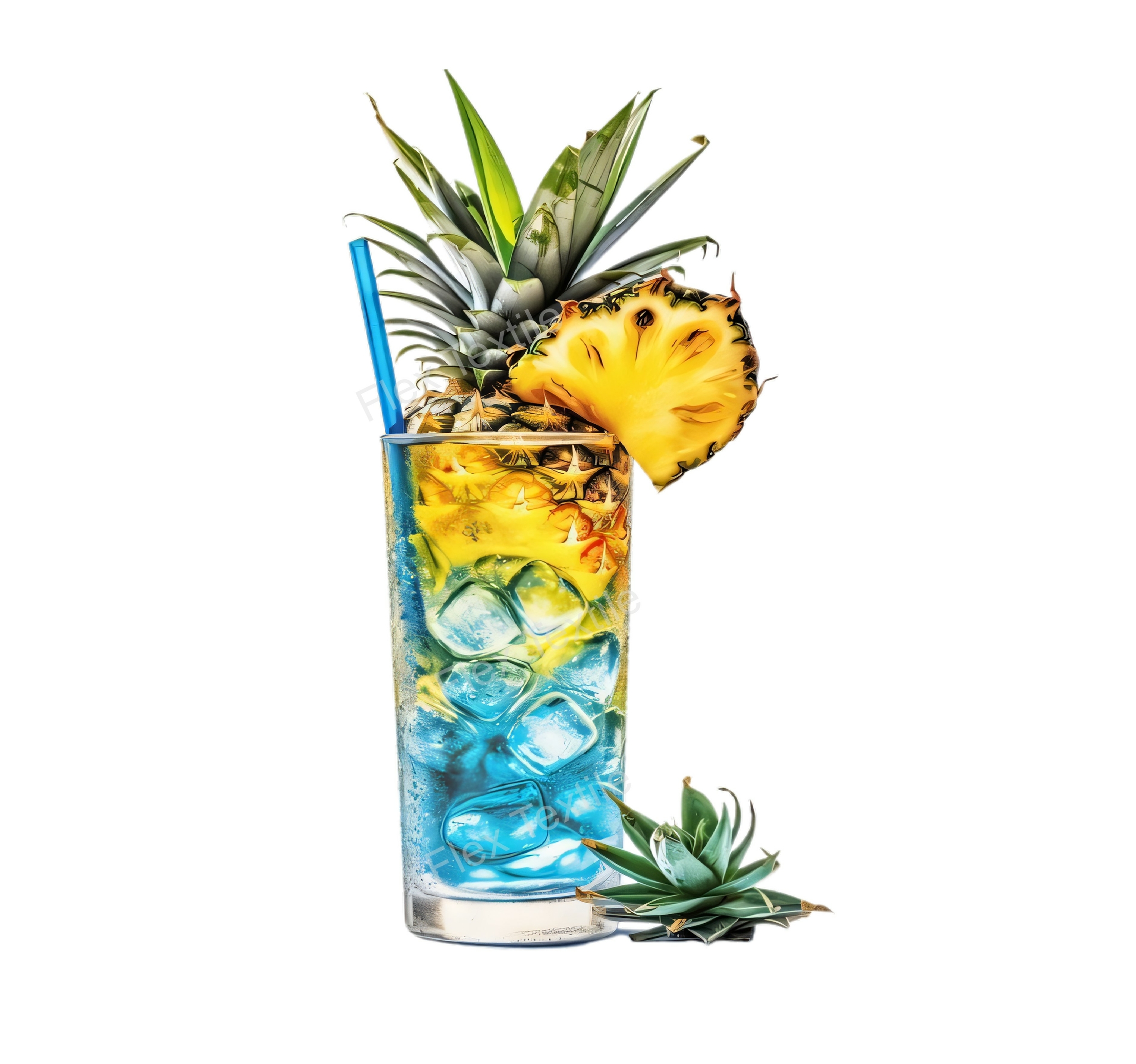 verre cocktail bleu ananas transfert thermocollant impression dtf flex textile