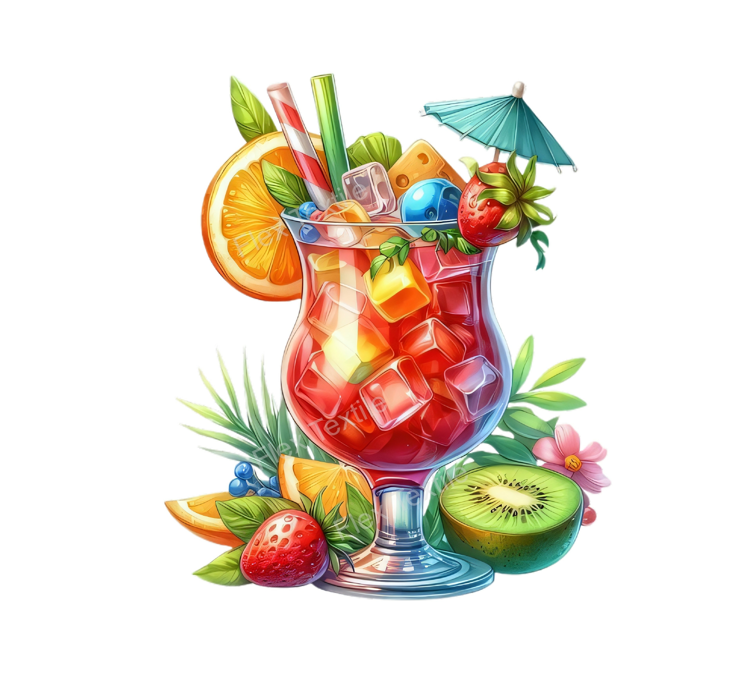 cocktail fruits transfert thermocollant impression dtf flex textile