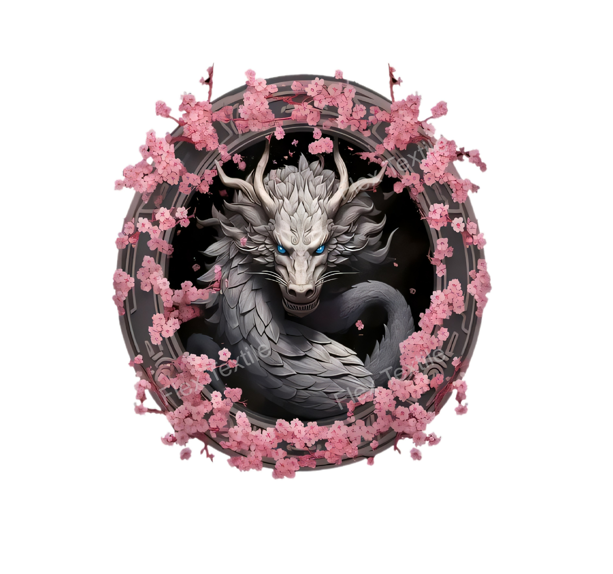 dragon cercle fleurs transfert thermocollant impresion dtf flex textile