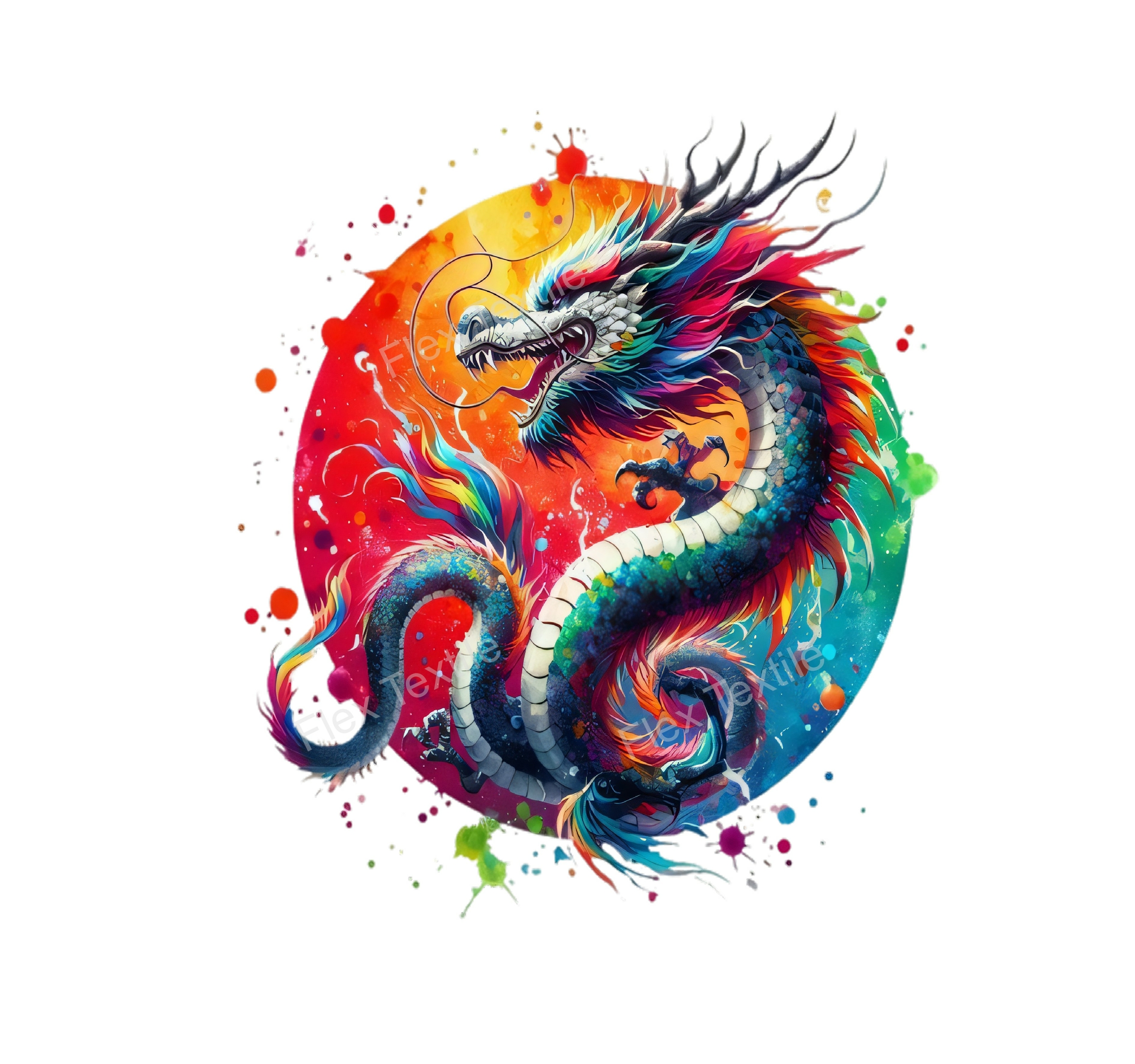 Dragon cercle couleurs transfert thermocollant impression dtf flex textile
