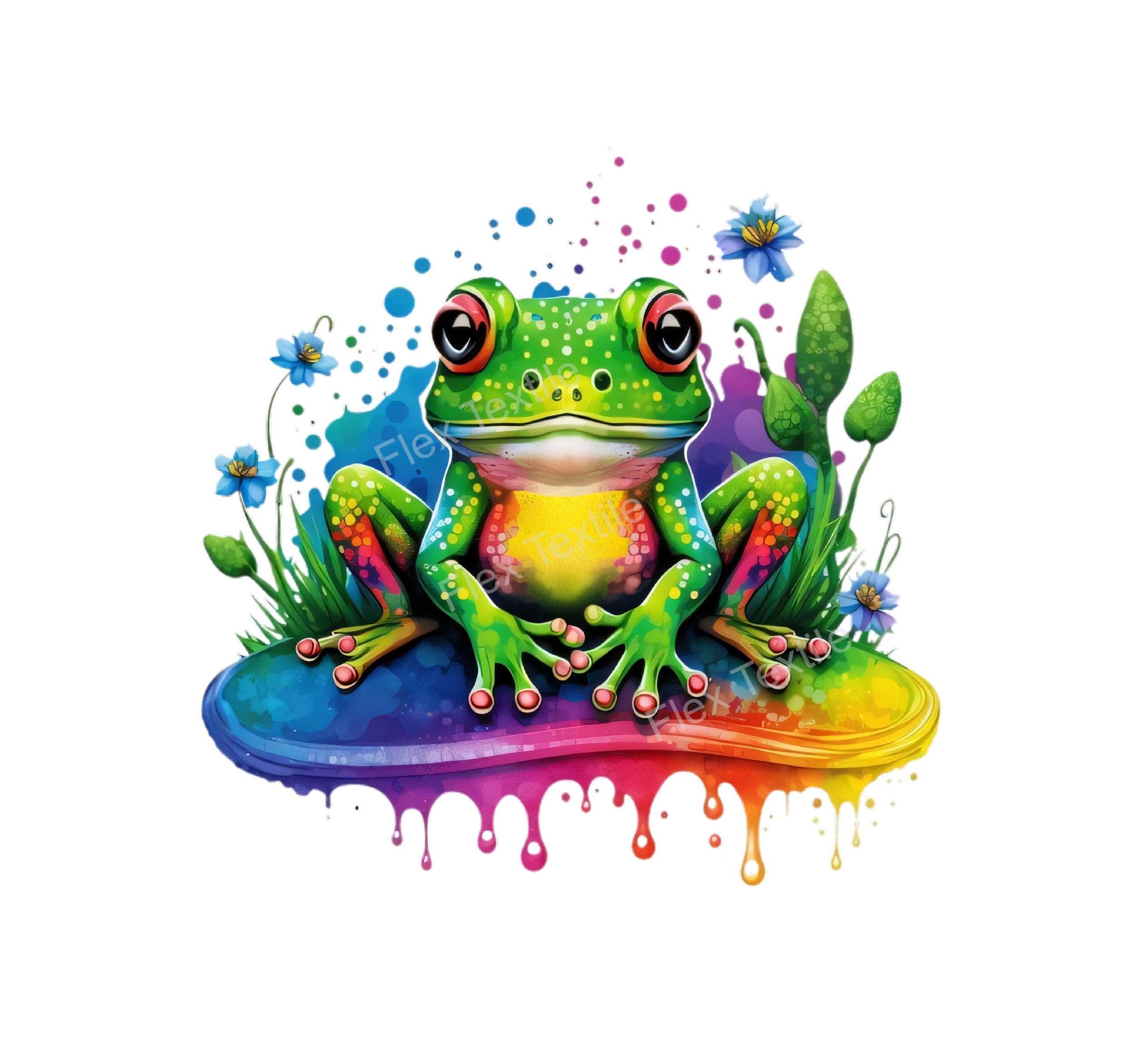 grenouille couleurs fleurs transfert thermocollant impression dtf flex textile