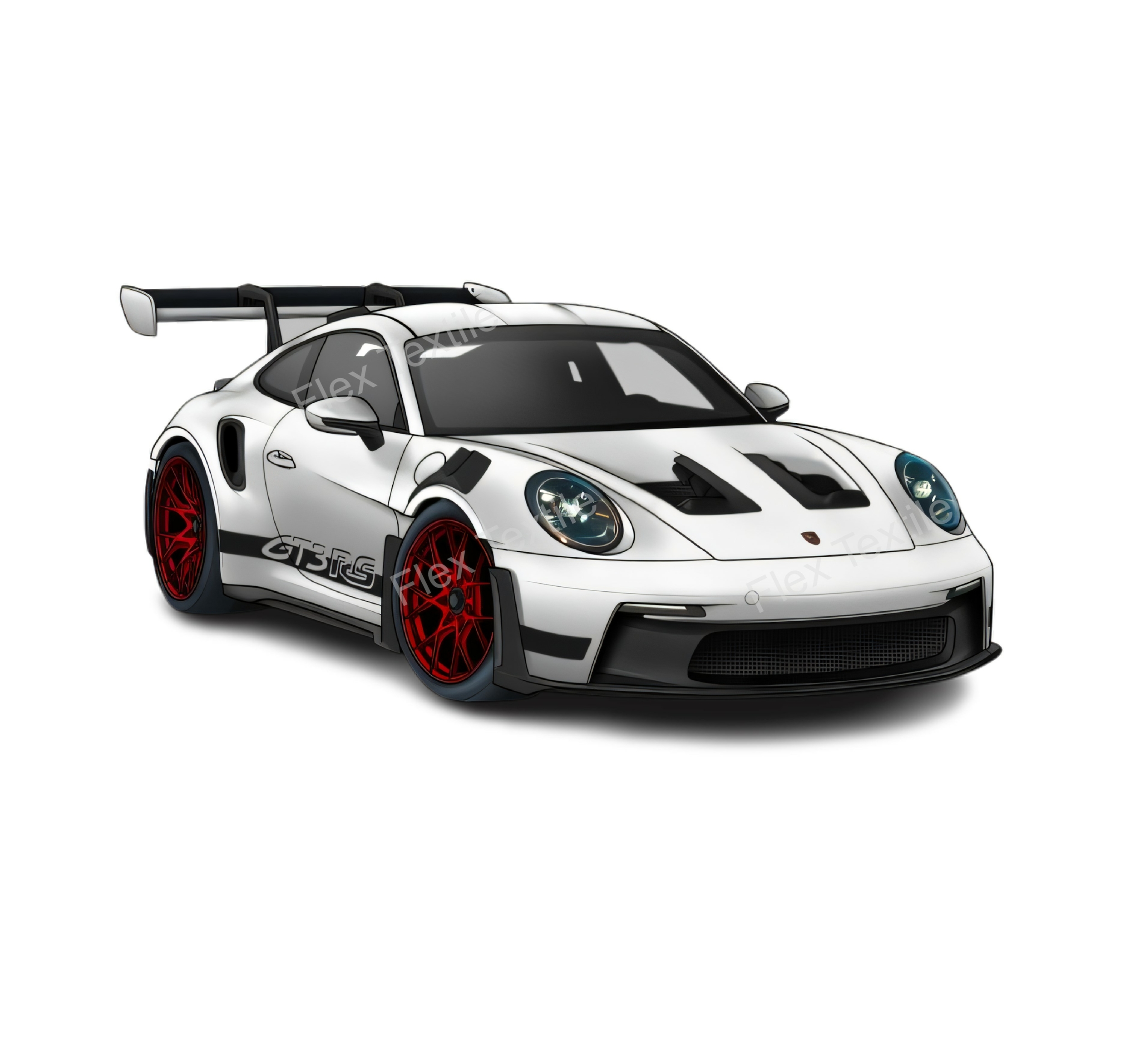 voiture GT3 RS blanche transfert thermocollant impression dtf flex textile