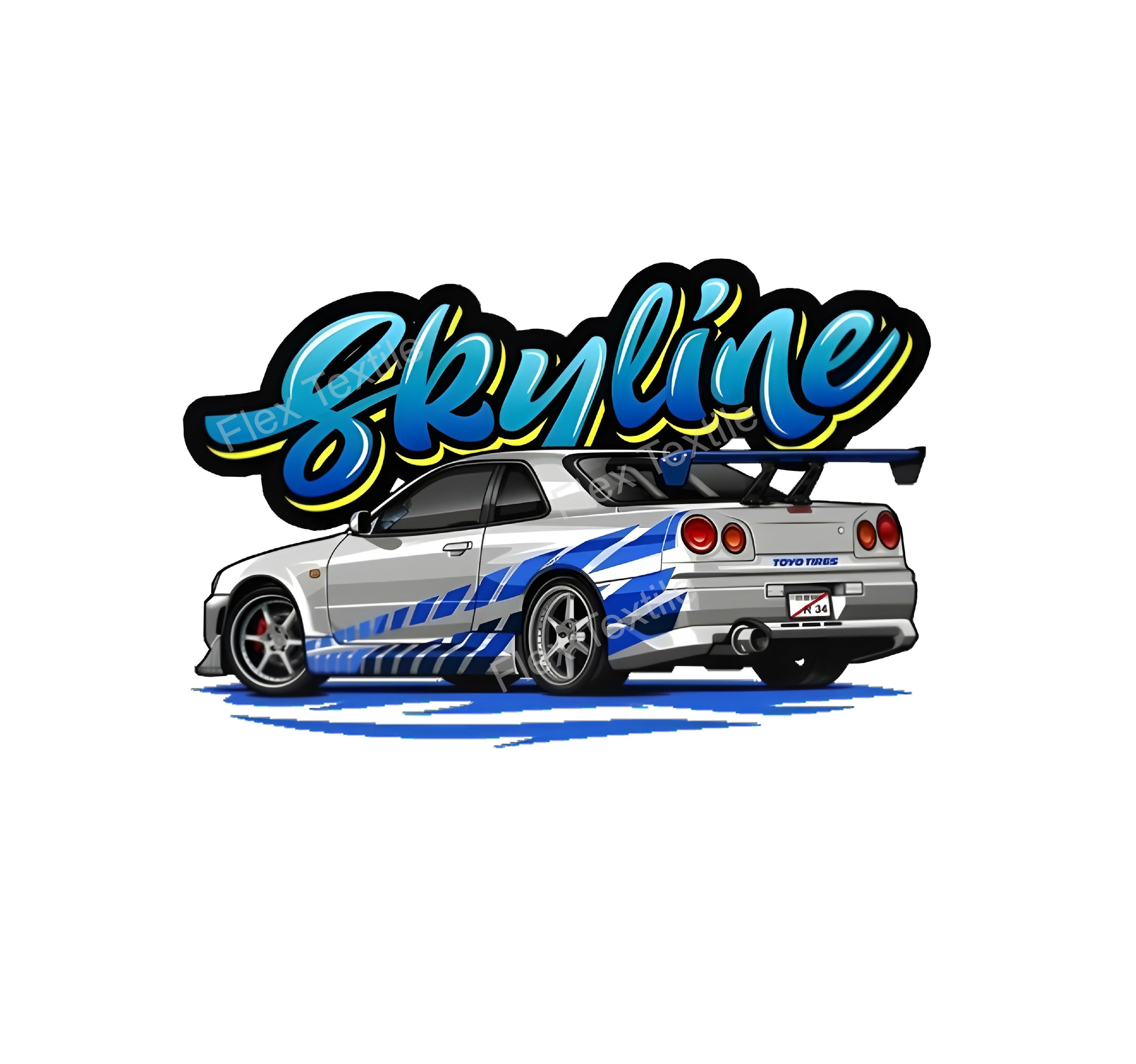 voiture skyline transfrt thermocollant impression dtf flex textile