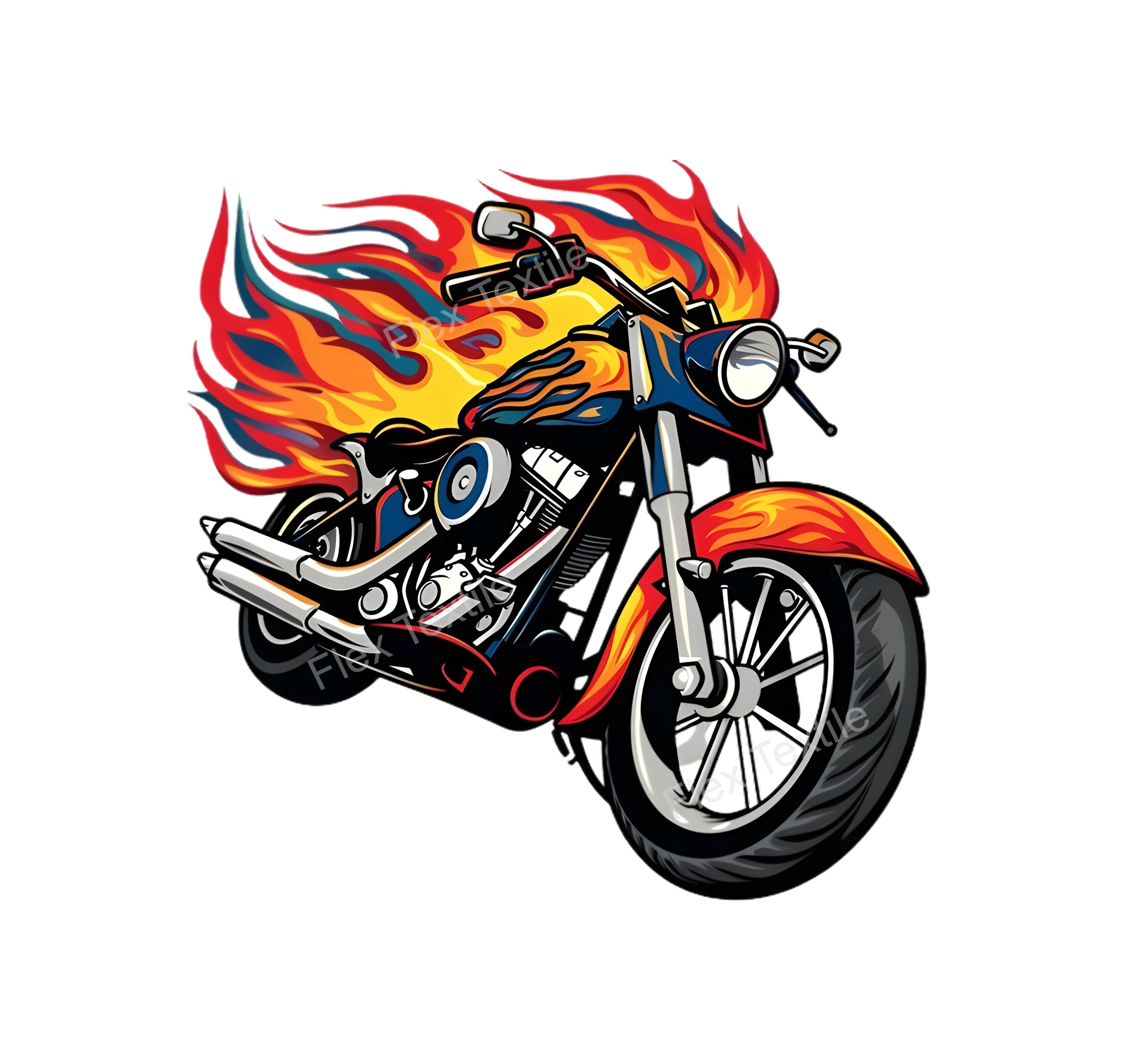 moto flammes transfert thermocollant impression dtf flex textile