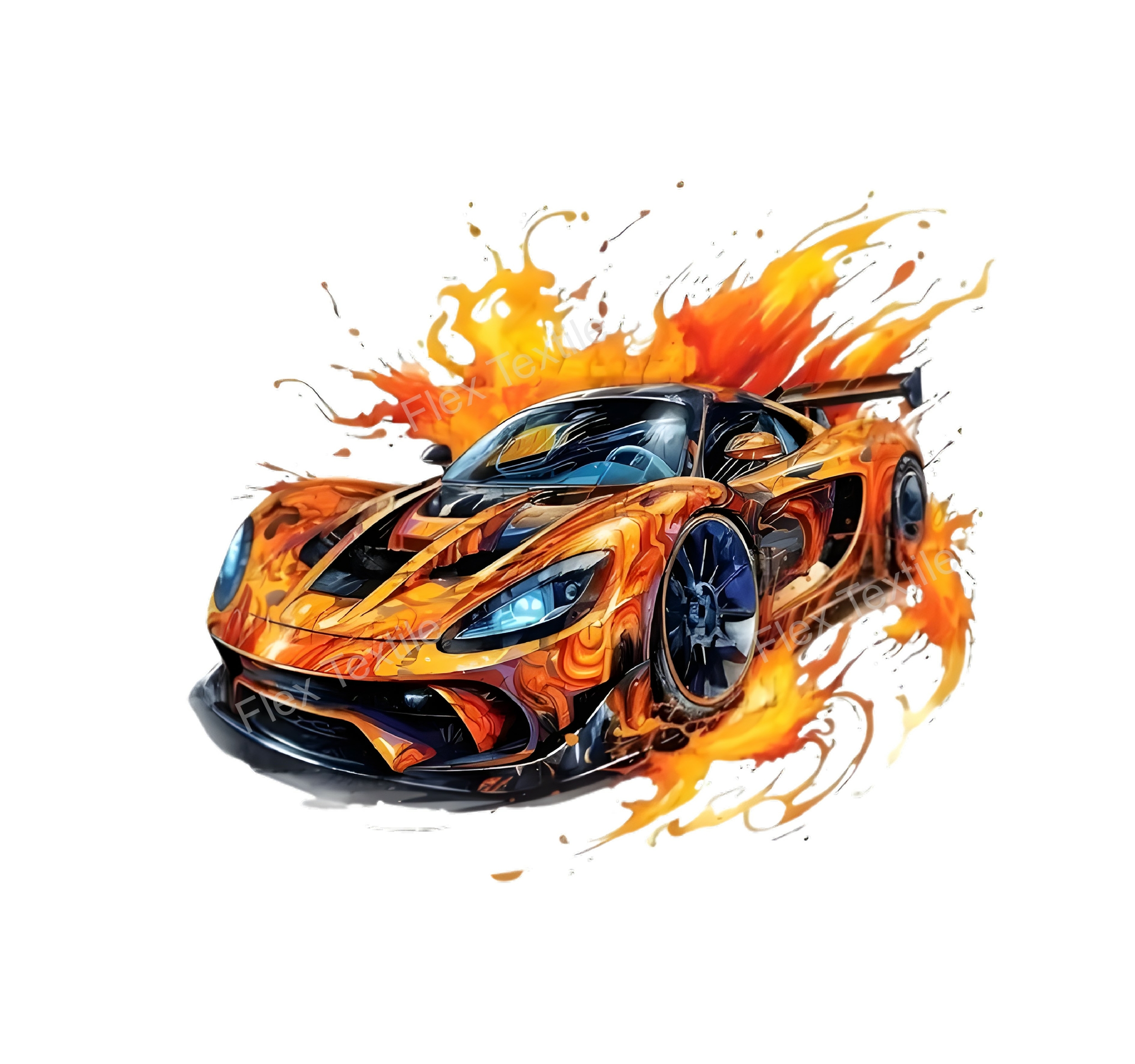 voiture orange transfert thermocollant impression dtf flex textile