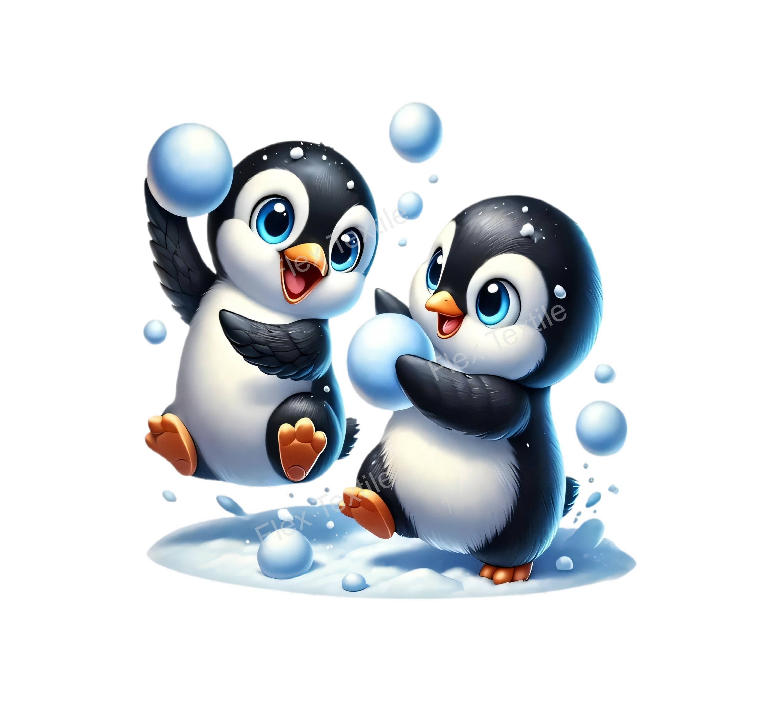 pingouins boules de neige transfert thermocollant impression dgtf flex textile