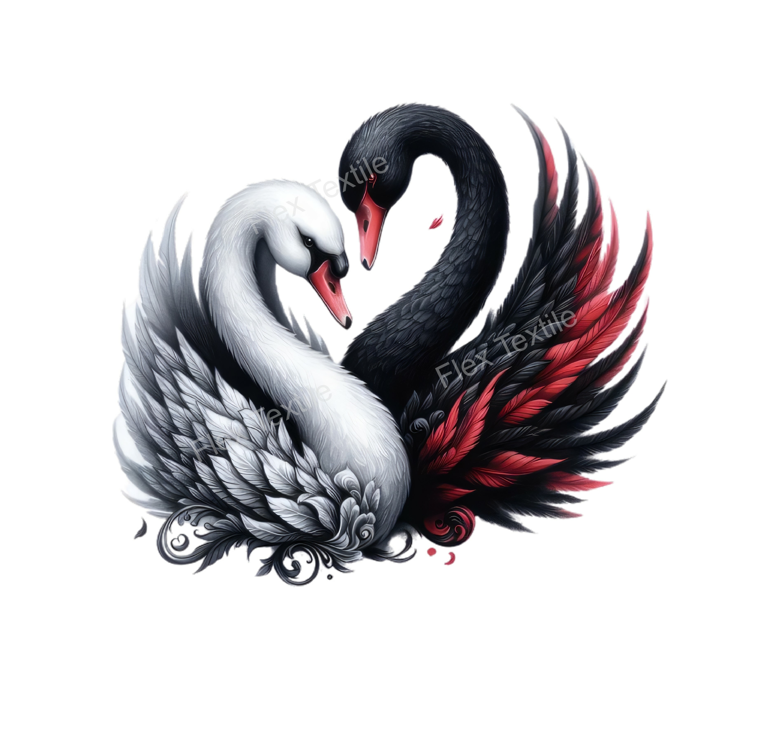 cygnes blanc et noir transfert thermocollant impression dtf flex textile