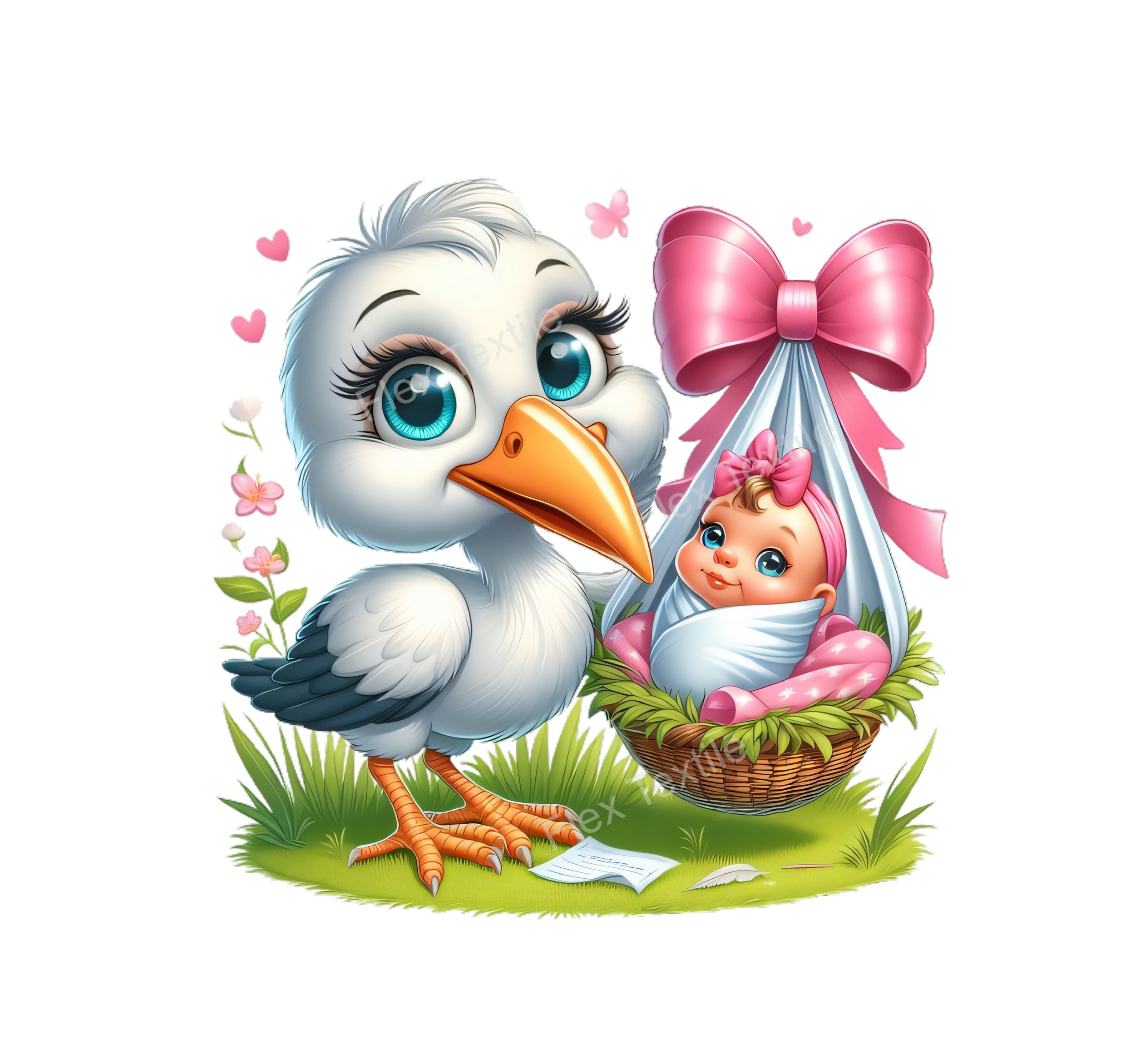 cigogne fille transfert thermocollant impression dtf flex textile