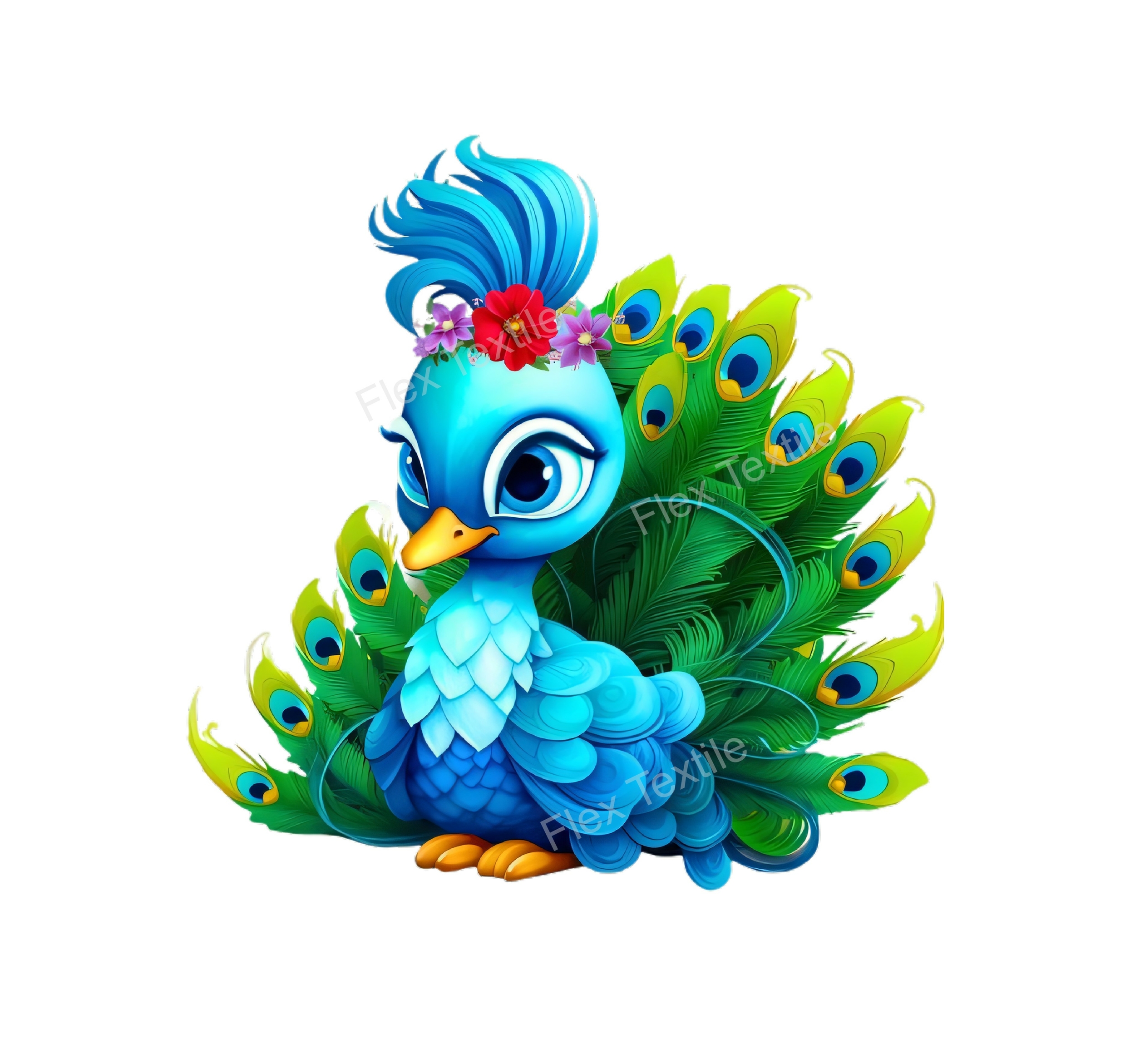 petit paon bleu transfert thermocollant impression dtf flex textile