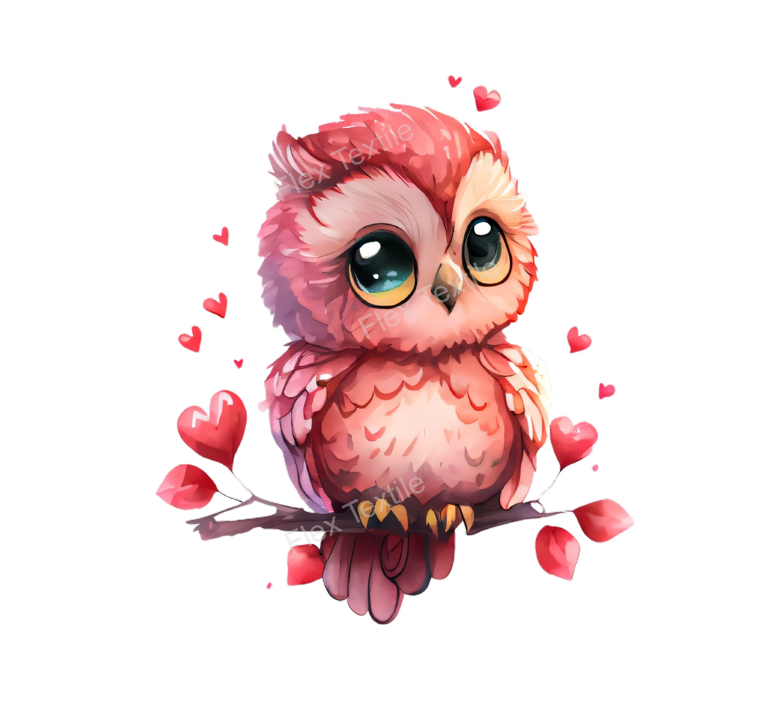 hibou coeurs transfert thermocollant impression dtf flex textile