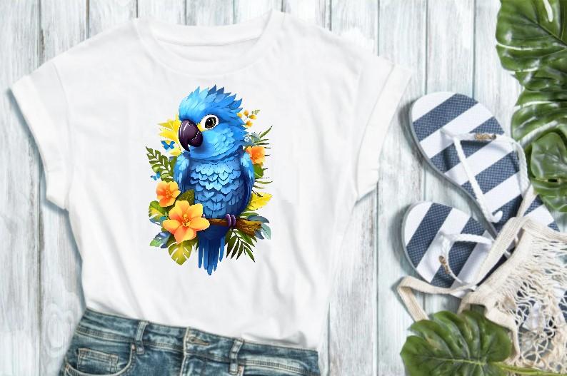 Bébé Perroquet Bleu Fleurs1