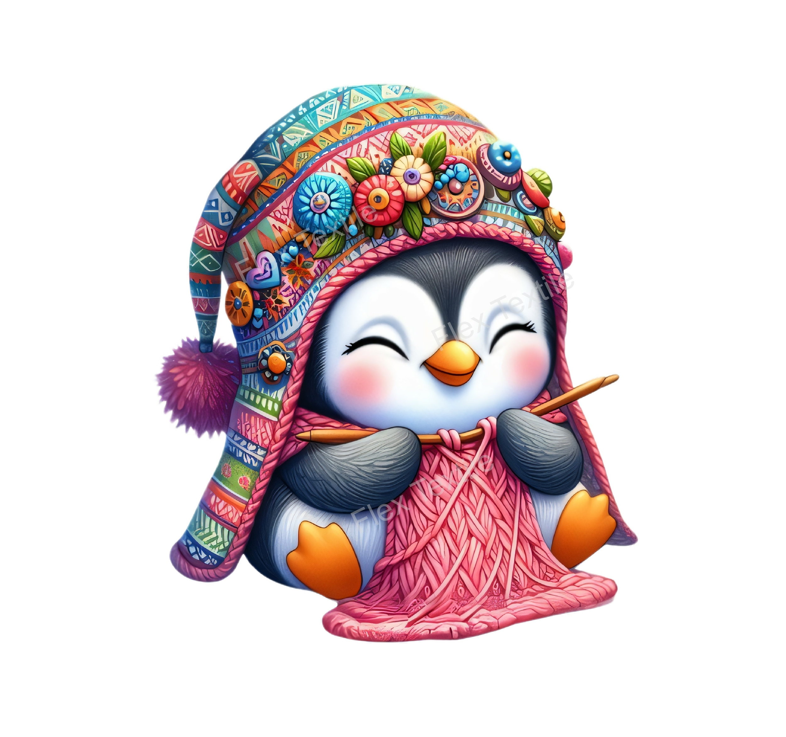 pingouin bonnet tricote transfert thermocollant impression dtf flex textile