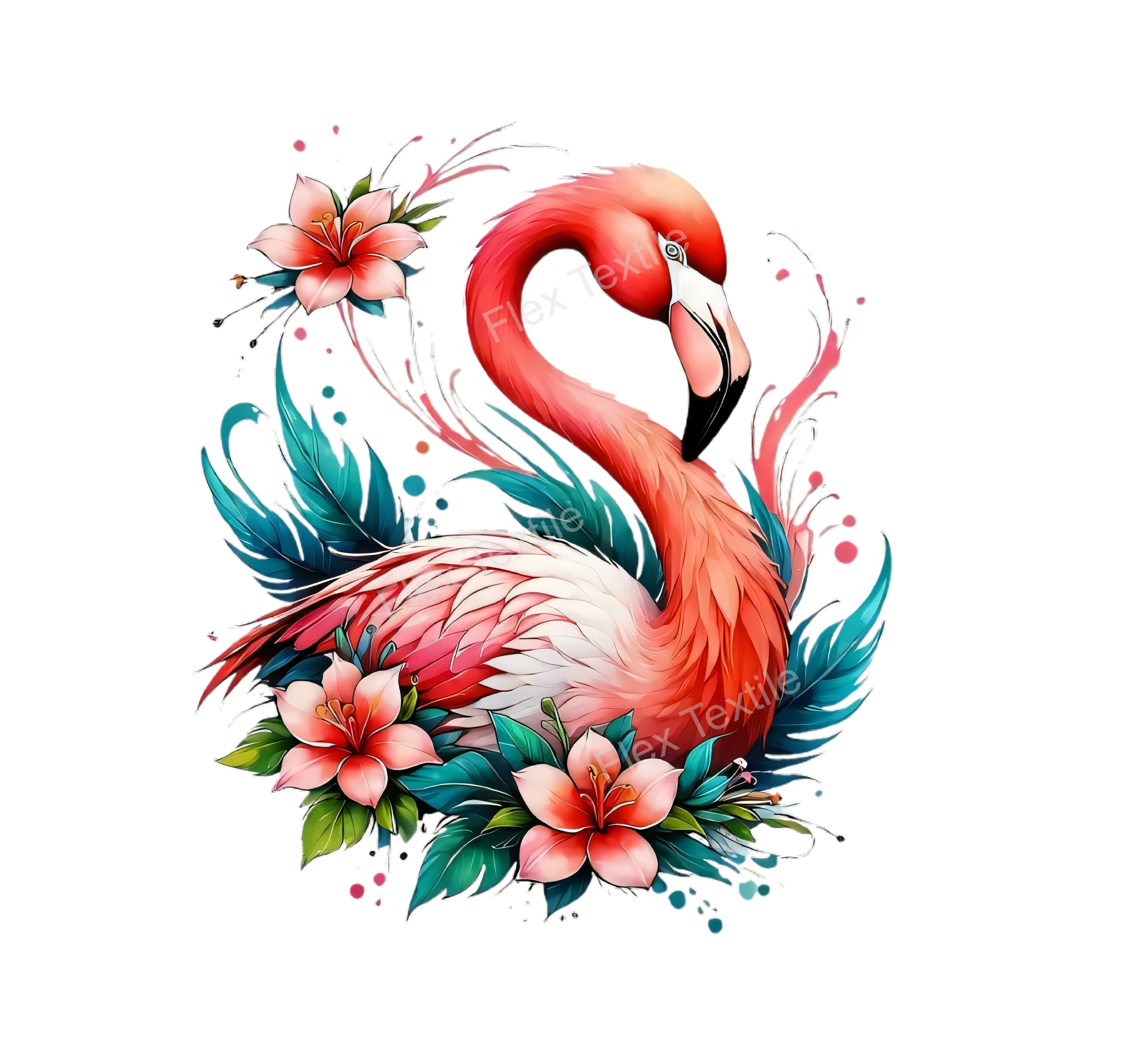 flamant rose fleurs transfert thermocollant impression dtf flex textile
