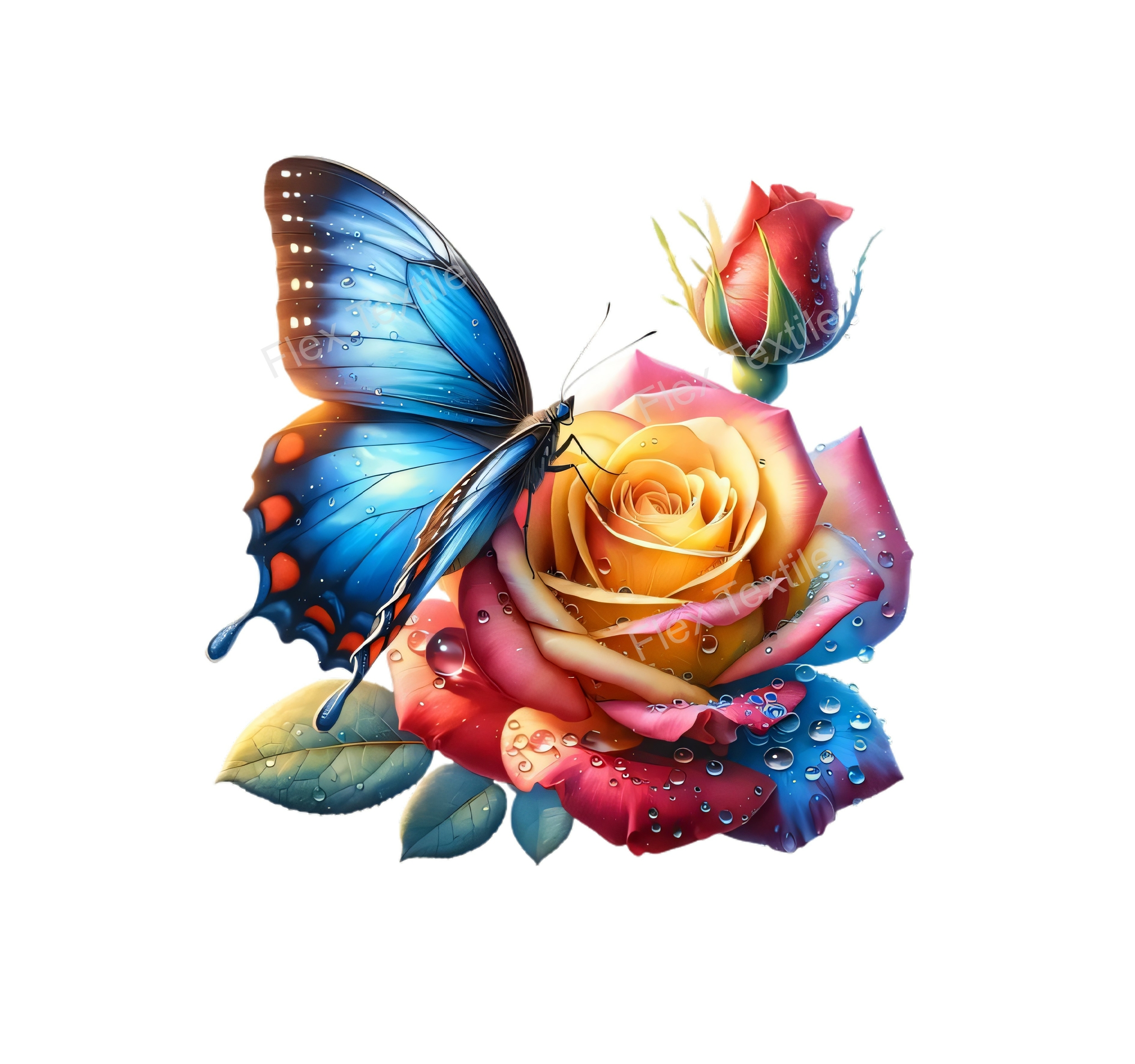 papillon sur rose transfert thermocollant impression dtf flex textile