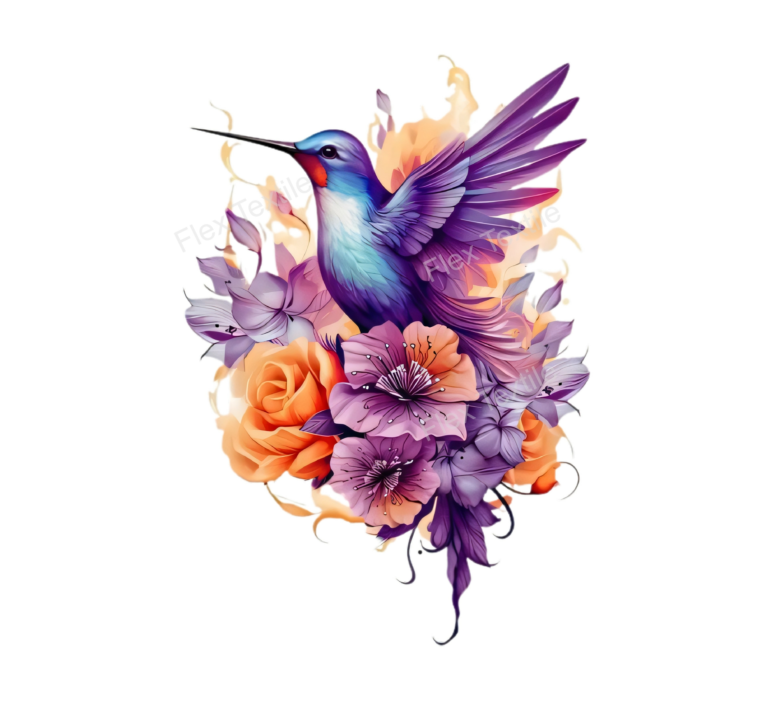 colibri fleurs transfert thermocollant impression dtf lfex textile