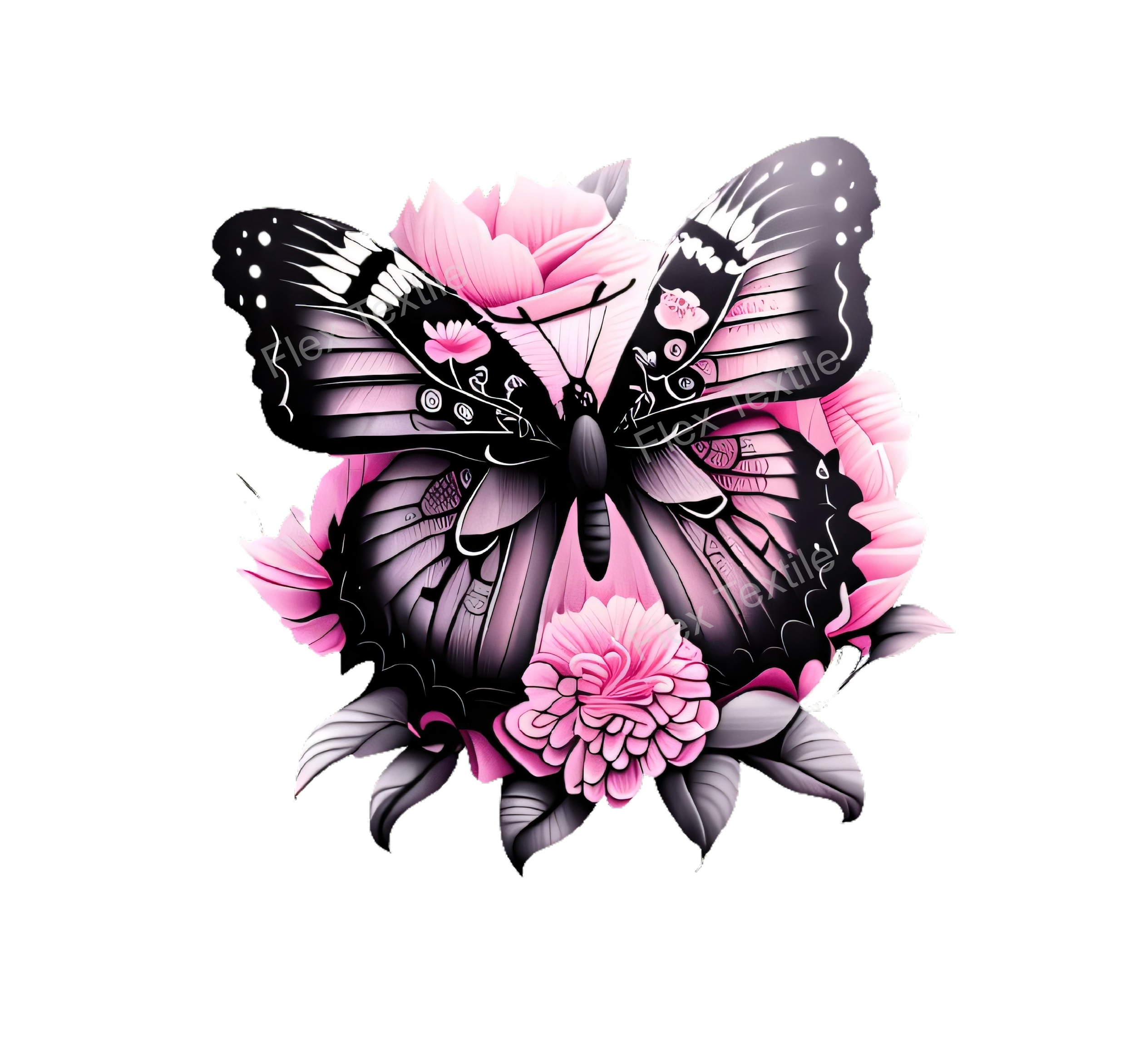 papillon pivoines transfert thermocollant impression dtf flex textile