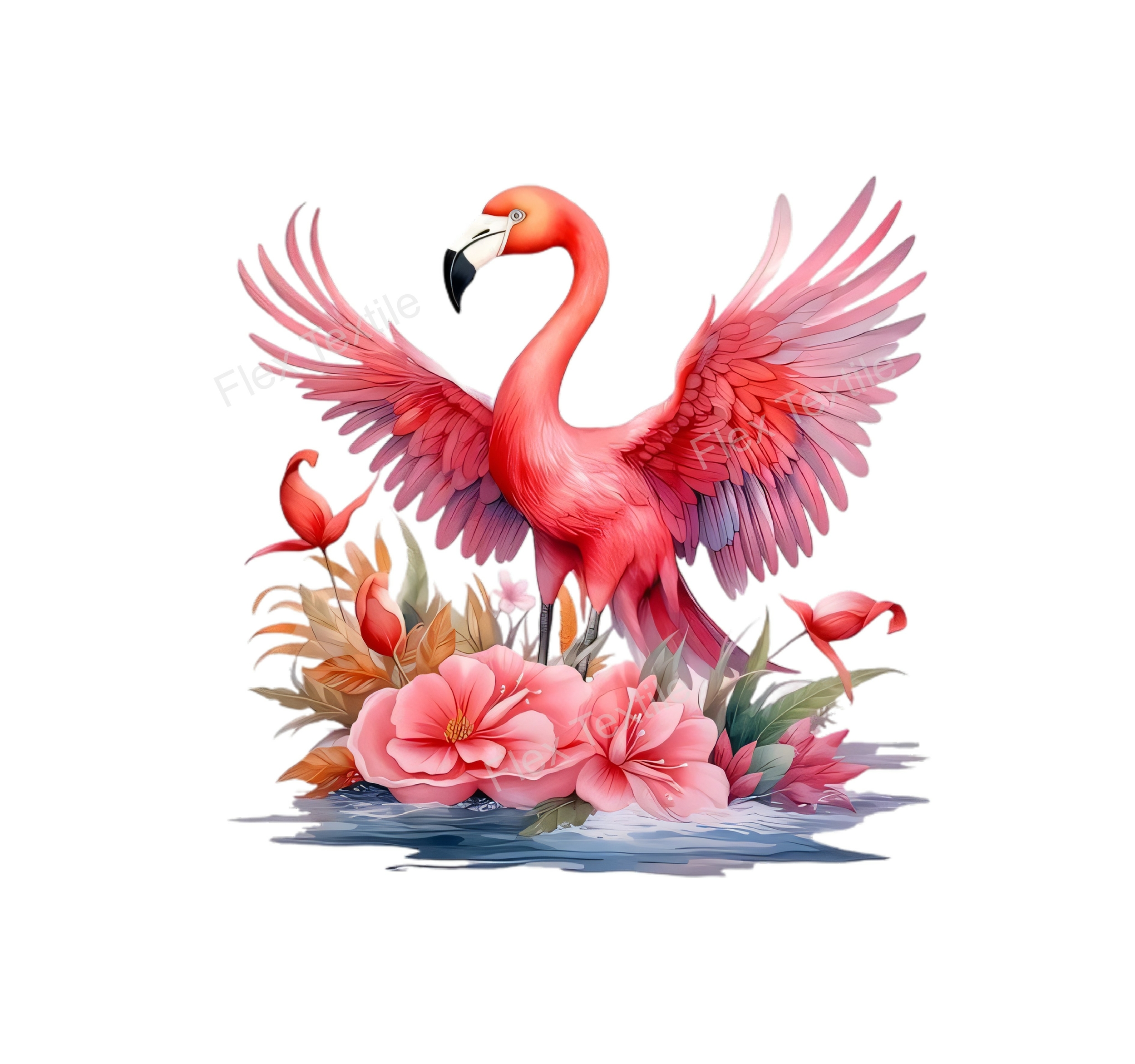flamant eau fleurs transfert thermocollant impression dtf flex textile