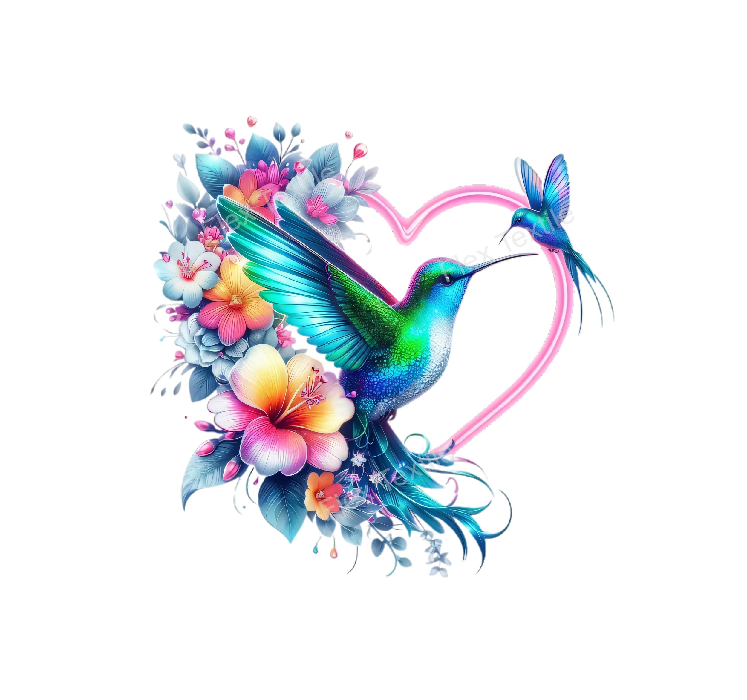 colibris fleurs coeur transfert thermocollant impression dtf flex textile