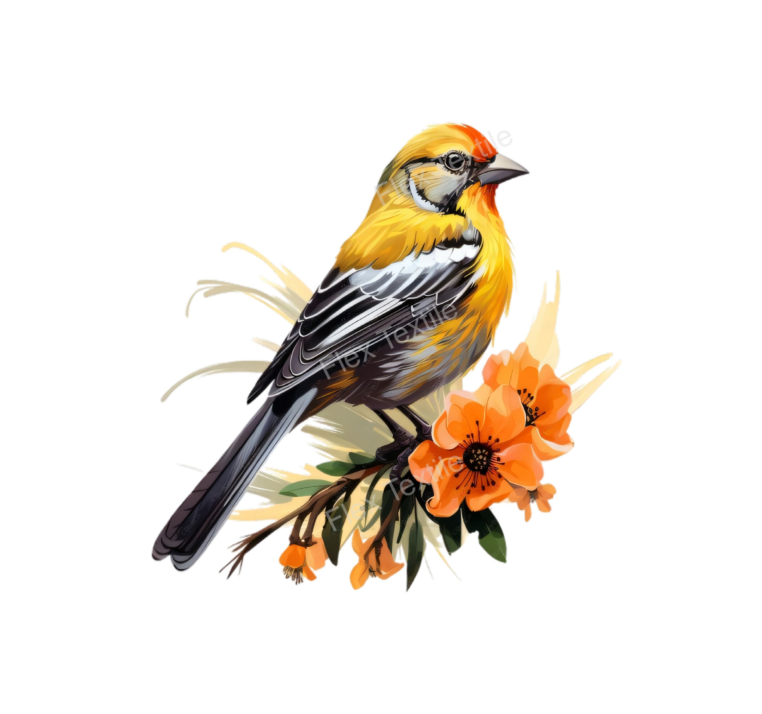 oiseau jaune fleurs transfert thermocollant impression dtf flex textile